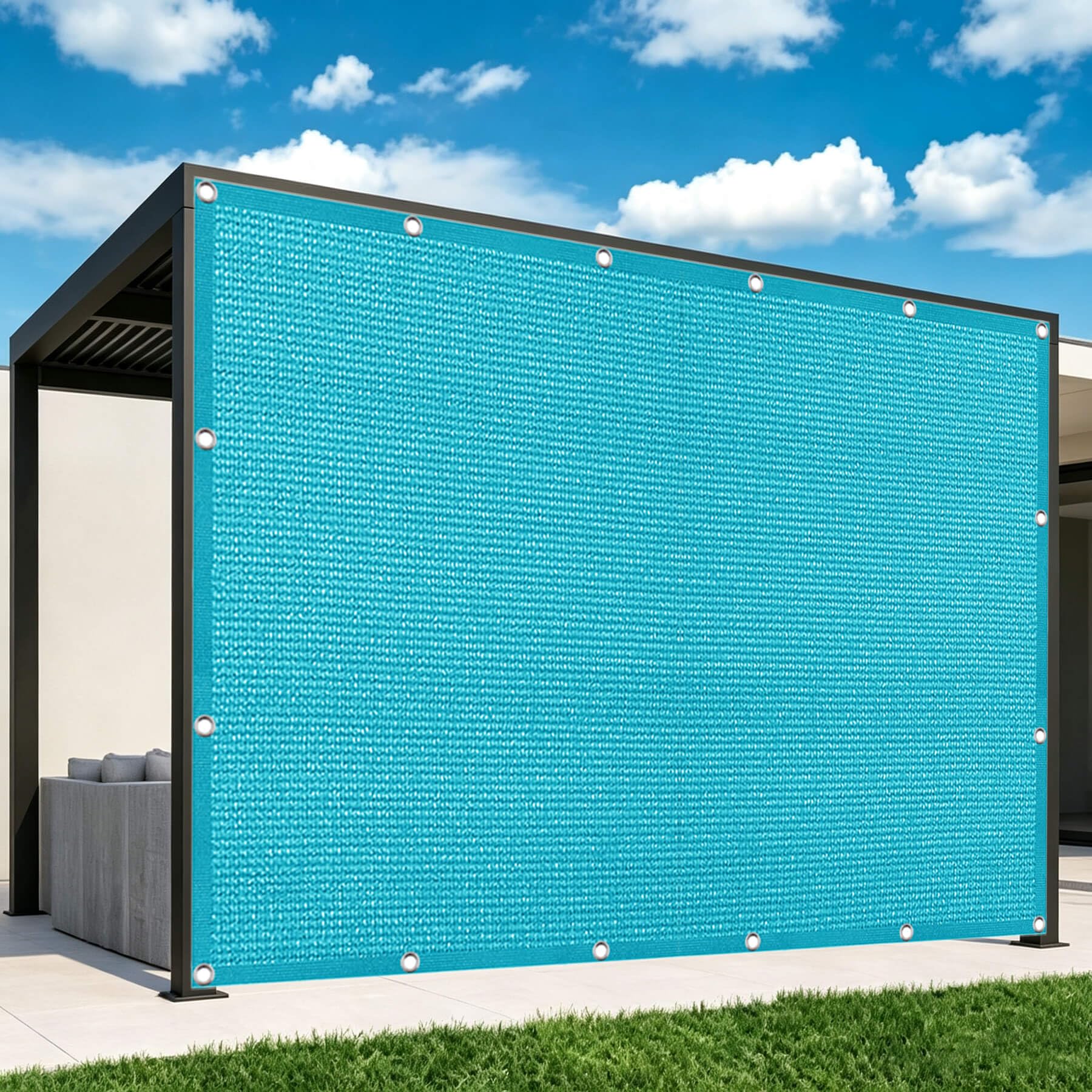 Vela Parasole 2 x 2.5 m in Tessuto Hdpe, Permeabile All'Aria e All'Acqua, Telo Ombreggiante Occhiellato Tenda da Sole Traspirante Rettangolare per Serra Cortile, Blu Cielo