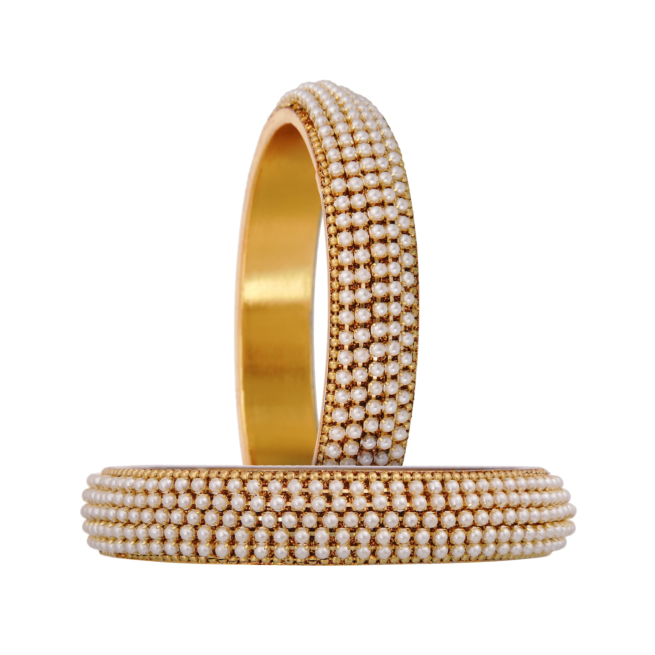 Elegant Pearl-Studded Gold-Plated Bangles for Women Set of 2-image-18