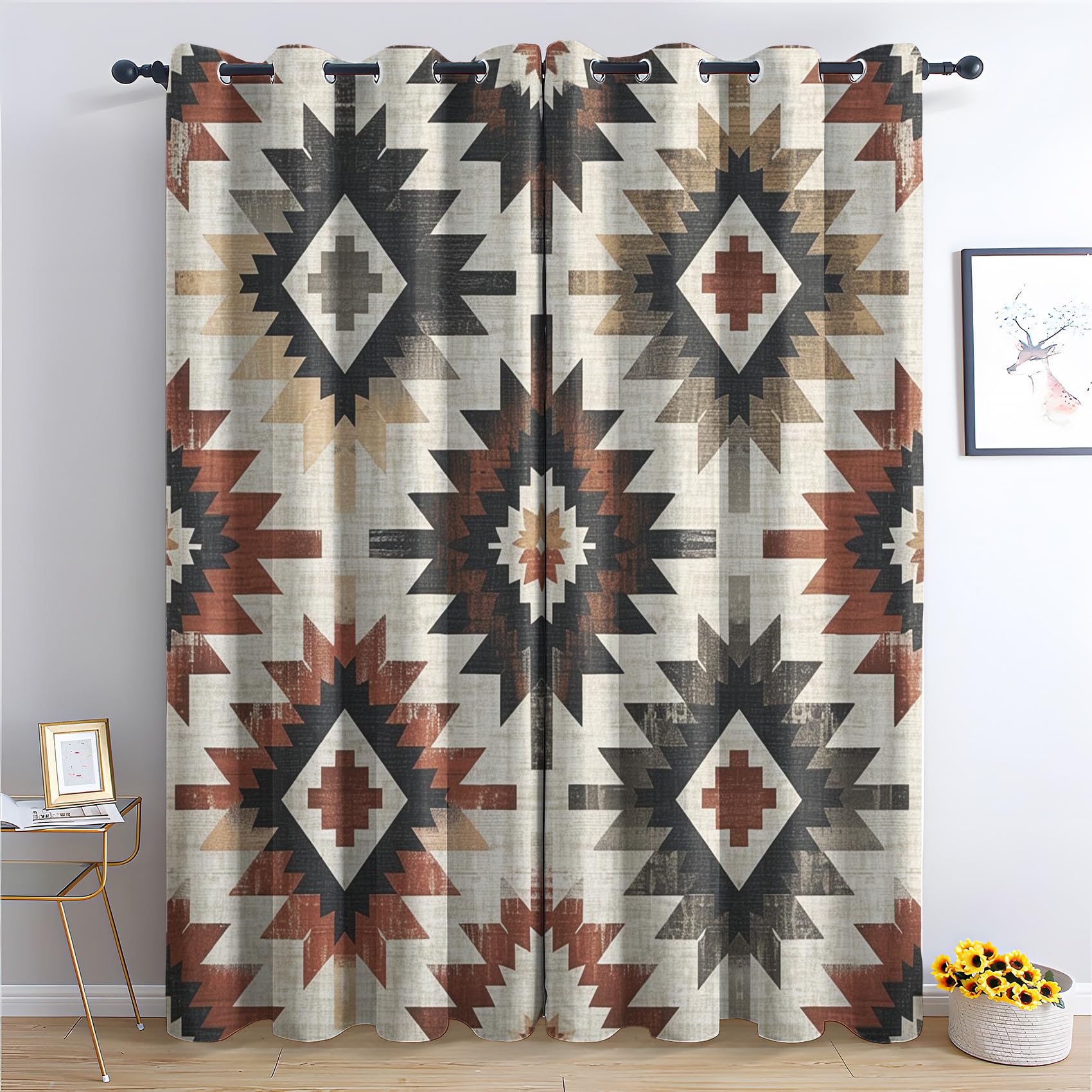 DlaQoryx Aztec Blackout Curtains, Southwestern Tribal Native American Curtain for Bedroom & Living Room, 2 Panels, 46x54 Inch, Black