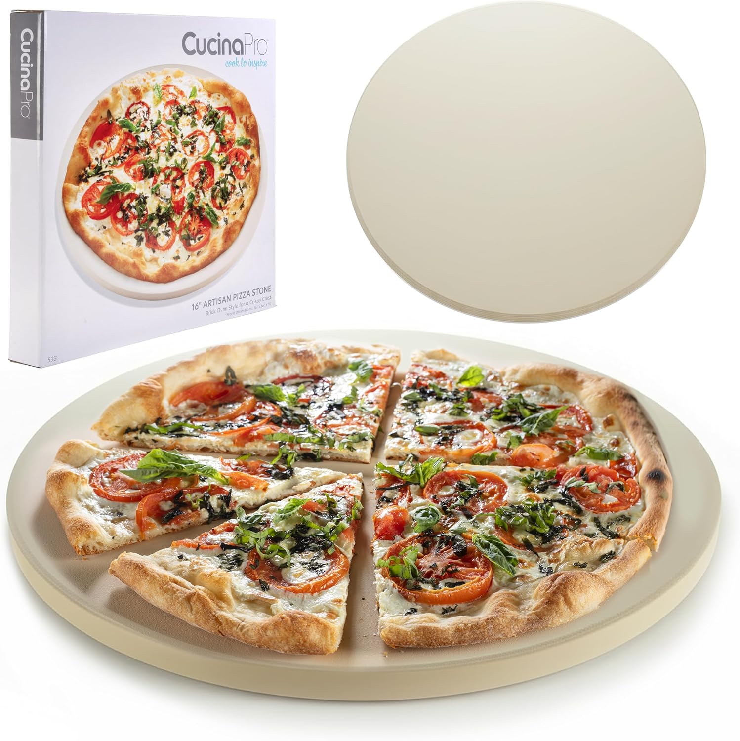Pizza Stone for Oven, Grill, BBQ - Round 5/8 Inch Extra Thick Baking Stone w Safe Even Heating- XL 16.5" Pan for Crispy Crust, Heavy Duty Cordierite Holds High Temp- Kitchen Essential Must Have Gift