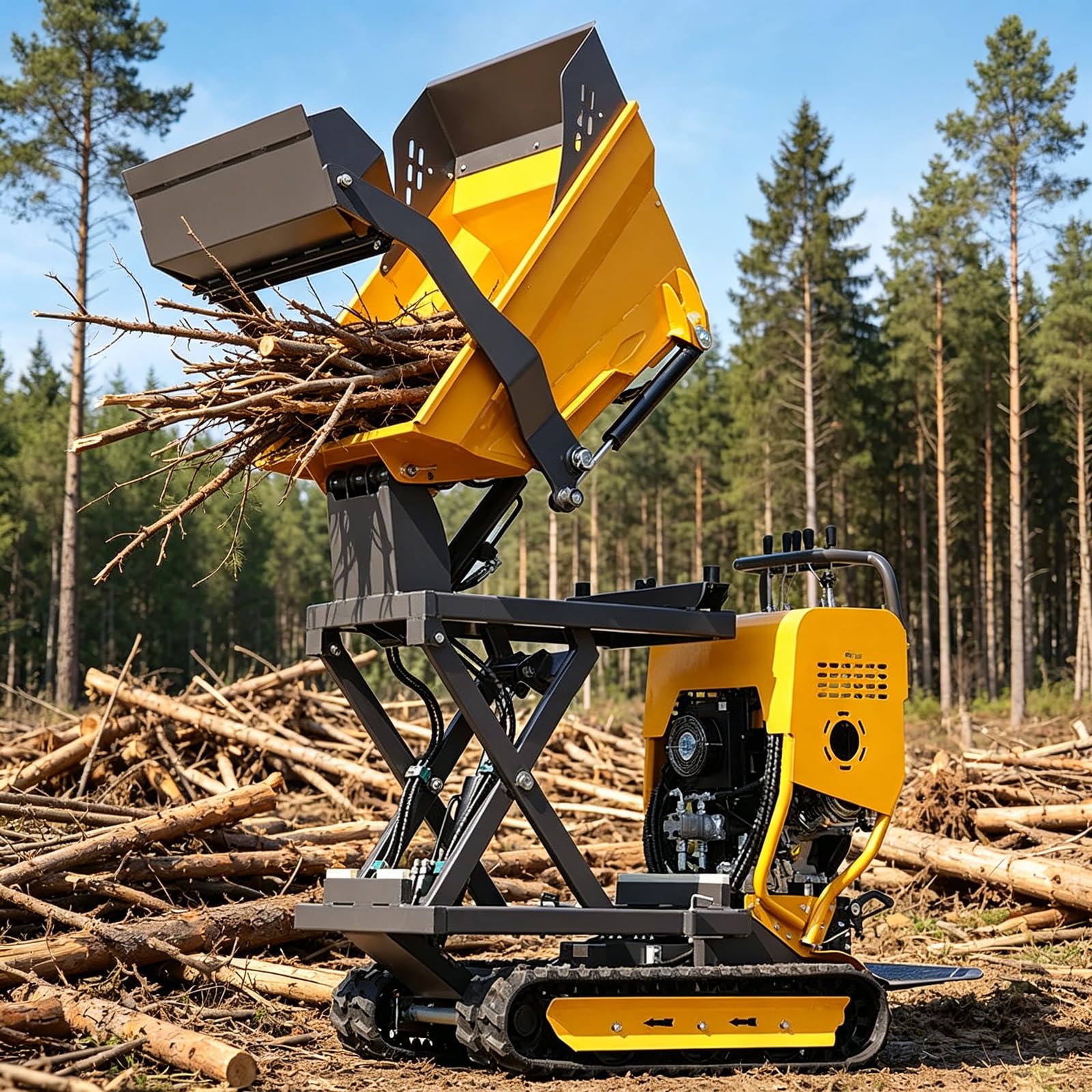 Caminar detrás de orugas Dumper hidráulico autodesviable carro transportador de orugas tolva utilitaria para la construcción de residuos de residuos manipulación de suministros 500 kg 800 kg