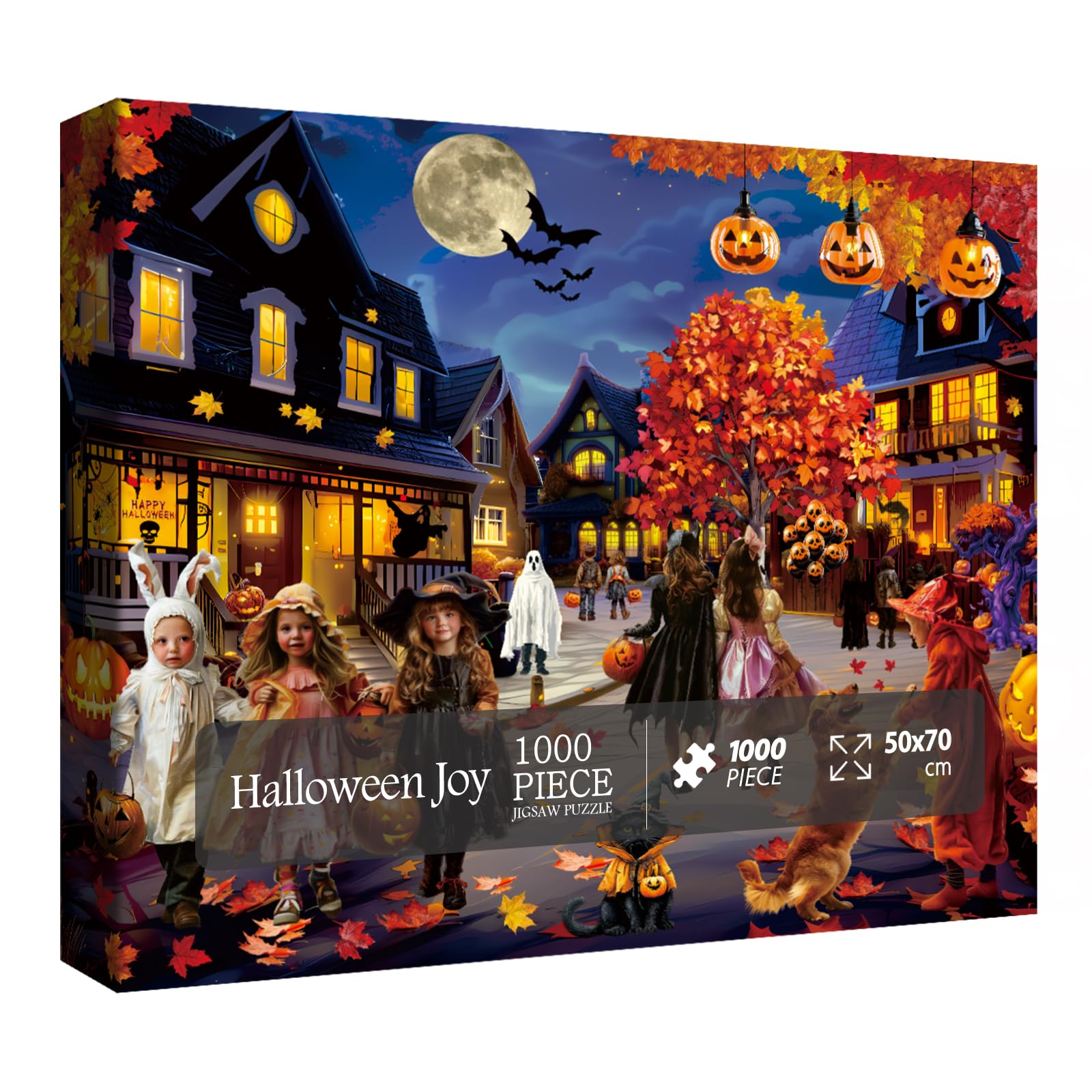Puzzle d'Halloween pour adultes 1000 pièces, horreur vacances d'automne puzzle nuit, sorcière, citrouille, automne, fantôme