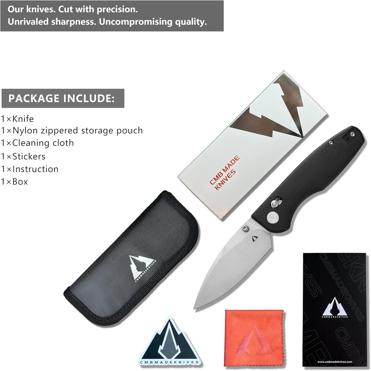 CMB Predator CMB-08 G10 Handle 14C28N Steel Blade Pocket Folding Tactical Survival Camping Hiking Outdoors EDC Knife with Pocket Clip for Men Women(Black Satin)
