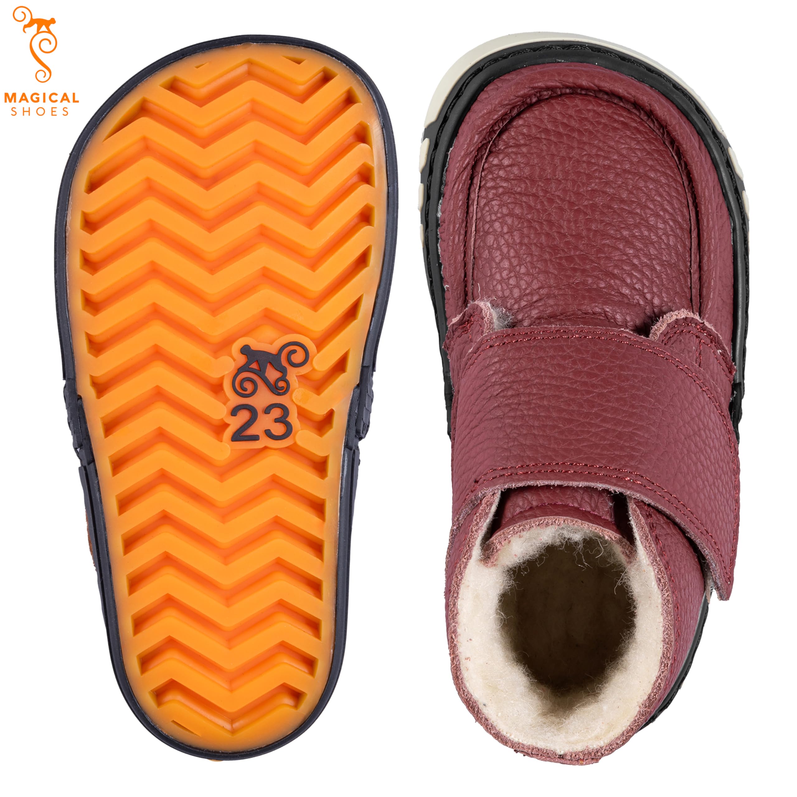 Magical Shoes Barfußstiefel für Kinder, gefütterte Barfußschuhe für Mädchen & Jungen, Winterstiefel mit Futter 50% Wolle, Halbstiefel Leder, Winter Kinder-, Babyschuhe, Ziu Ziu
