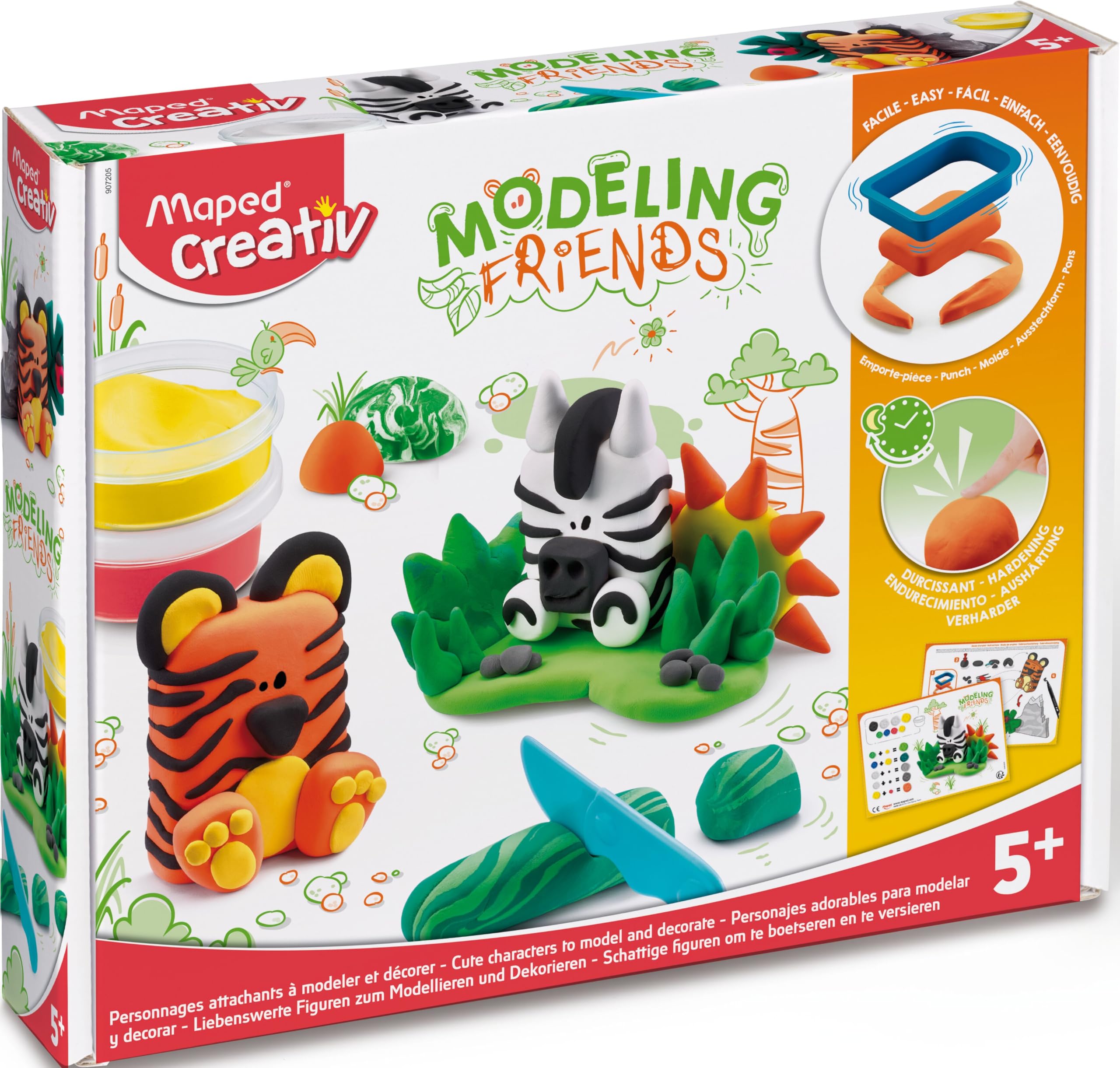 Maped Creative Modelling Friends - Modelling Set with Air-Hardening Modelling Dough - Wild Animals: Tiger & Zebra, Multi-Coloured