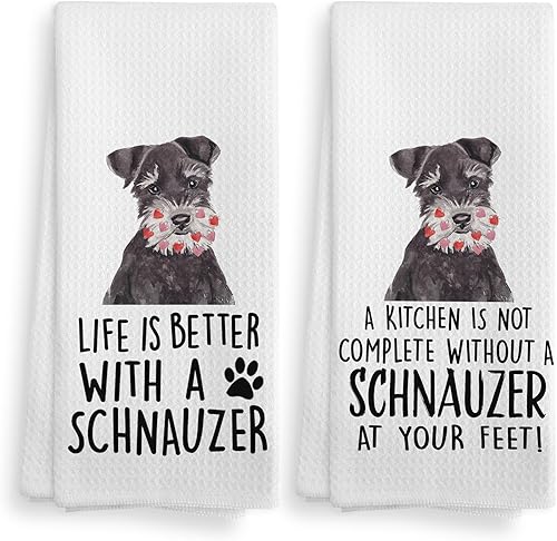 NOQL Schnauzer Toallas, regalos Schnauzer, juego de 2 toallas de cocina y paños de cocina para perros Schnauzer, decoración Schnauzer, regalos