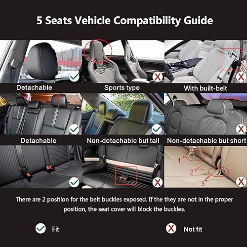 Miniatura 7 de otoez Fundas de Asiento de Automóvil de Cuero, Juego Completo de 5 Asientos, Compatible con Sedán SUV Camión Furgonetas, Protector de Cojín de