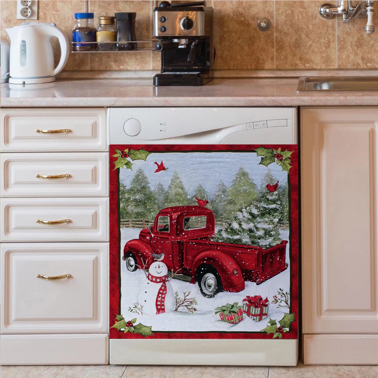 Magnetische Geschirrspüler-Abdeckung Mit Schneemann-Design – 58x66 Cm, Wasserdicht, Leicht Zu Reinigen