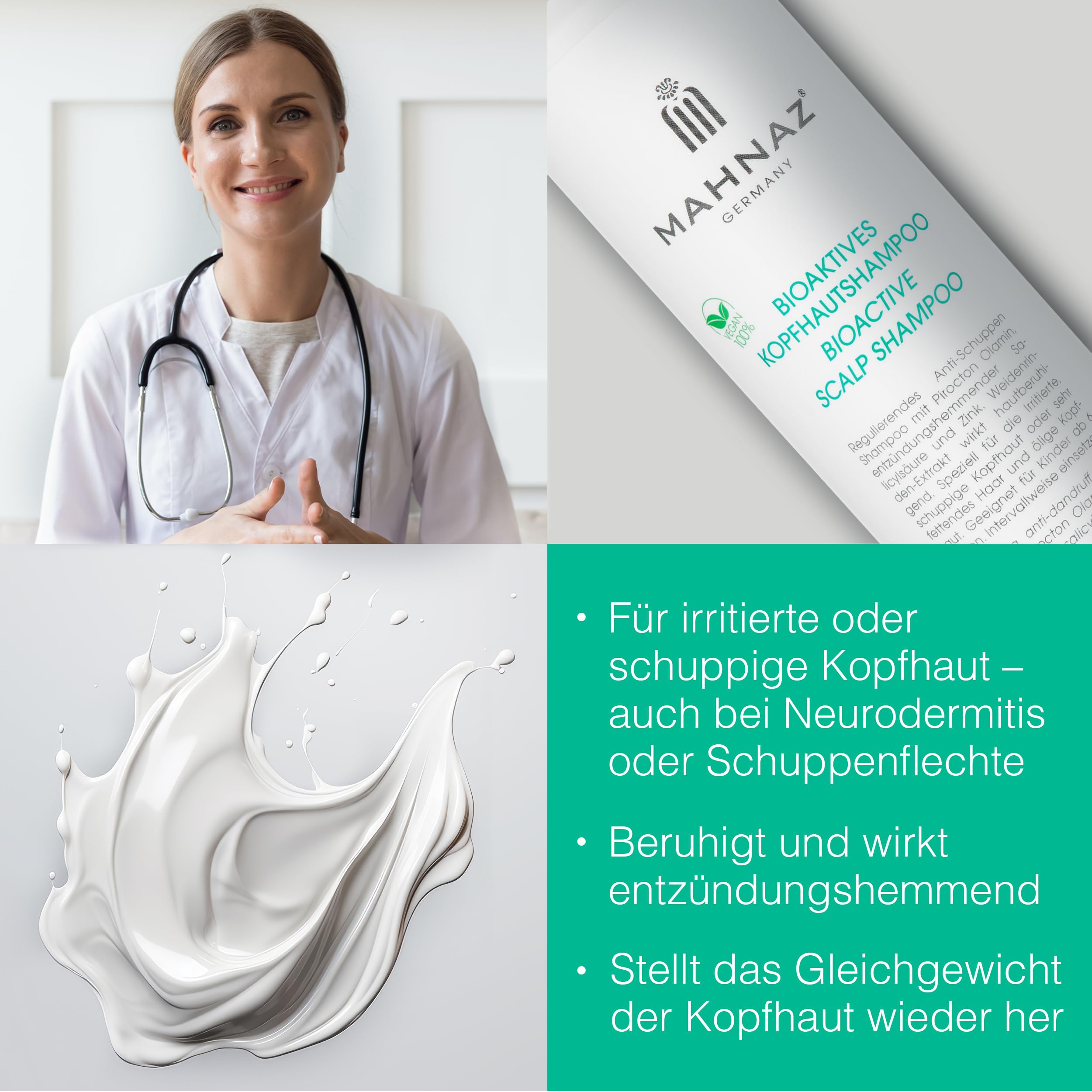 MAHNAZ Kopfhaut-Shampoo | Anti-Schuppen & Juckreiz und fettige Kopfhaut | Vegan | Ohne Silikone & Parabene | Für Erwachsene & Kinder ab 6 | Dermatologisch getestet |, sanft & wirksam, 200ml