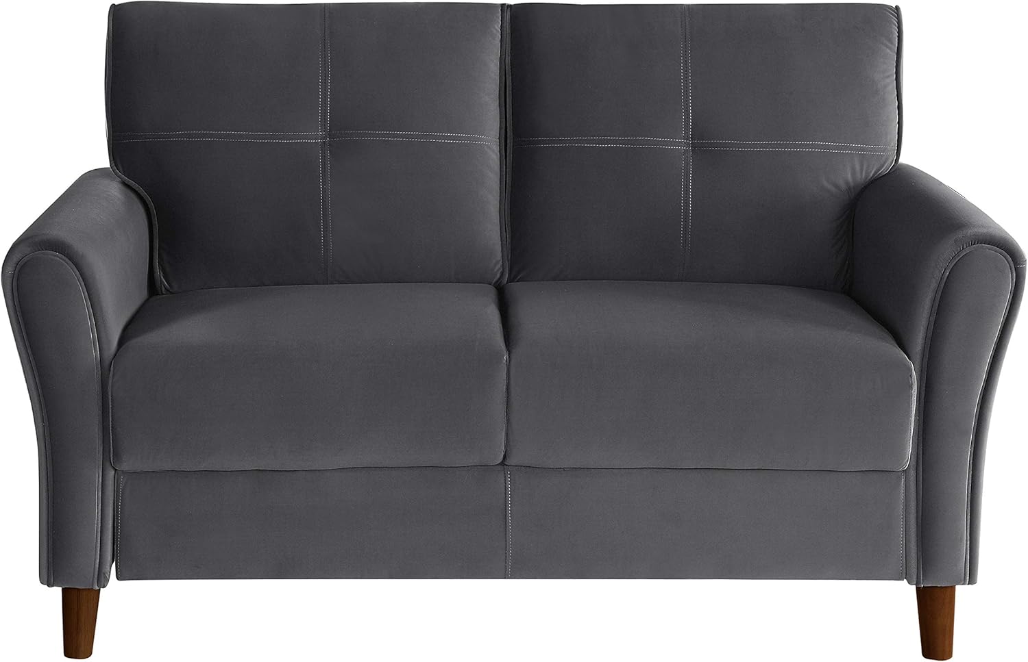 Lexicon Velvet Couch Living Room Sofa, Deep Seats, Flared Arms with Tufted Back Cushion, Solid and Easy to Assemble, Also Fits for Bedroom, Small Space and Apartment, 2 Seater Couch, Grey