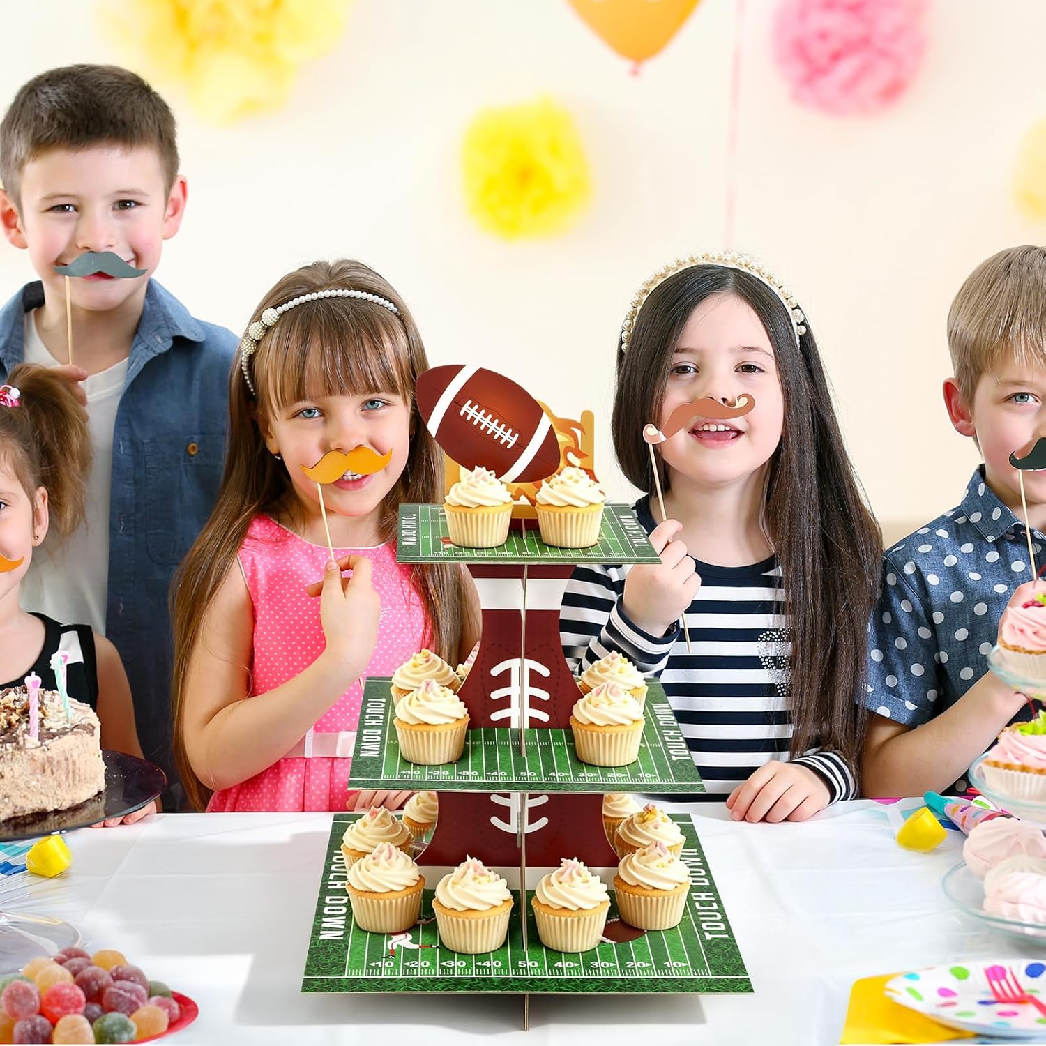 3 Tier Football Cupcake Stand Football Cupcake Toppers Dessert Stand Tower image 5