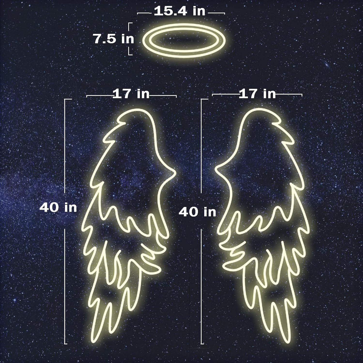 Angel Wings and Halo Neon Signs for Wall Decor 40 inches Personalized Wings Wall Light Up Signs 3 PCS Wedding Angel Led Sign Christmas Home Party Decorations