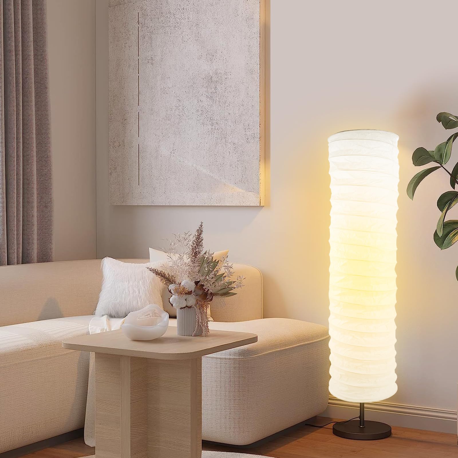 Paralume di Carta di Riso, Paralume per Lampada da Terra, Design in Carta, Bianco, Altezza 90 cm