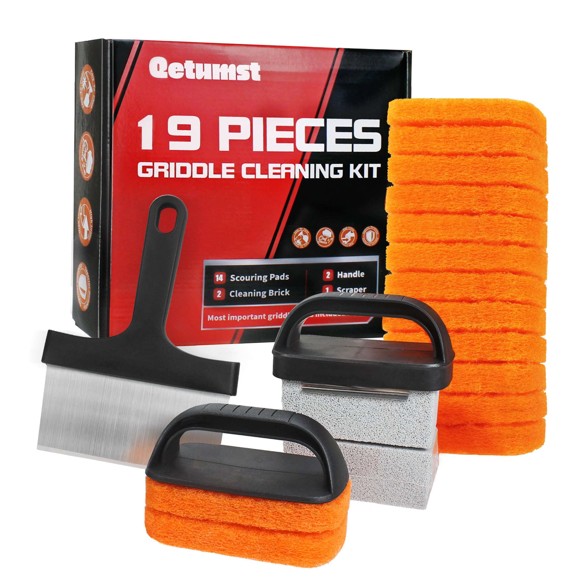 Upgraded Griddle Cleaning Kit for Blackstone, Flat Top Grill Cleaner Set  with Grill Stone, Griddle Scraper, Scouring Pads and Handles, BBQ  Accessories