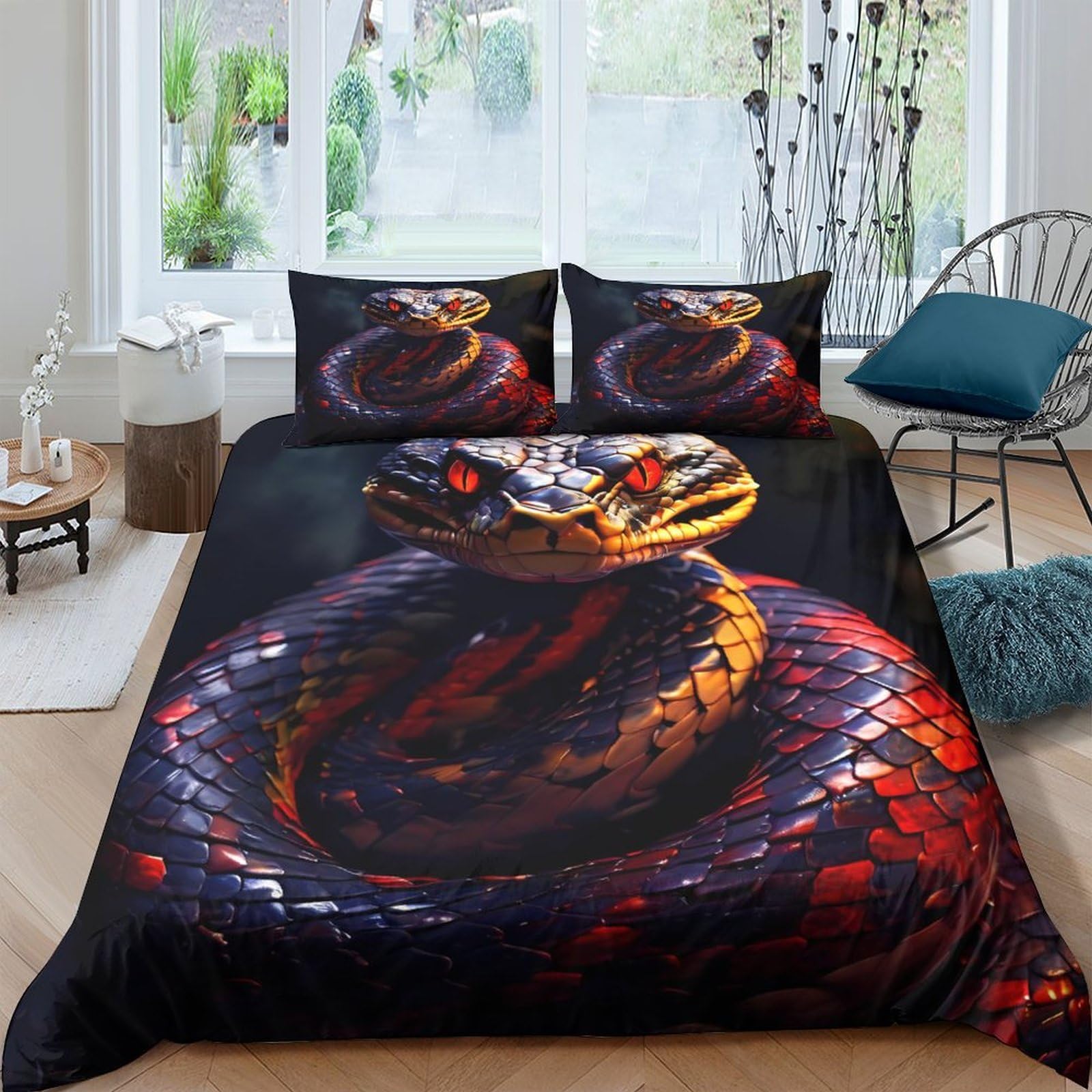Ctjqhvkz Style-6 3D Printed Snake Pattern Fitted Sheet Microfiber Soft Breathable Red Black Reptile Bed Cover For Bedroom Dorm Decor Mattress Protection Single（135X200cm）