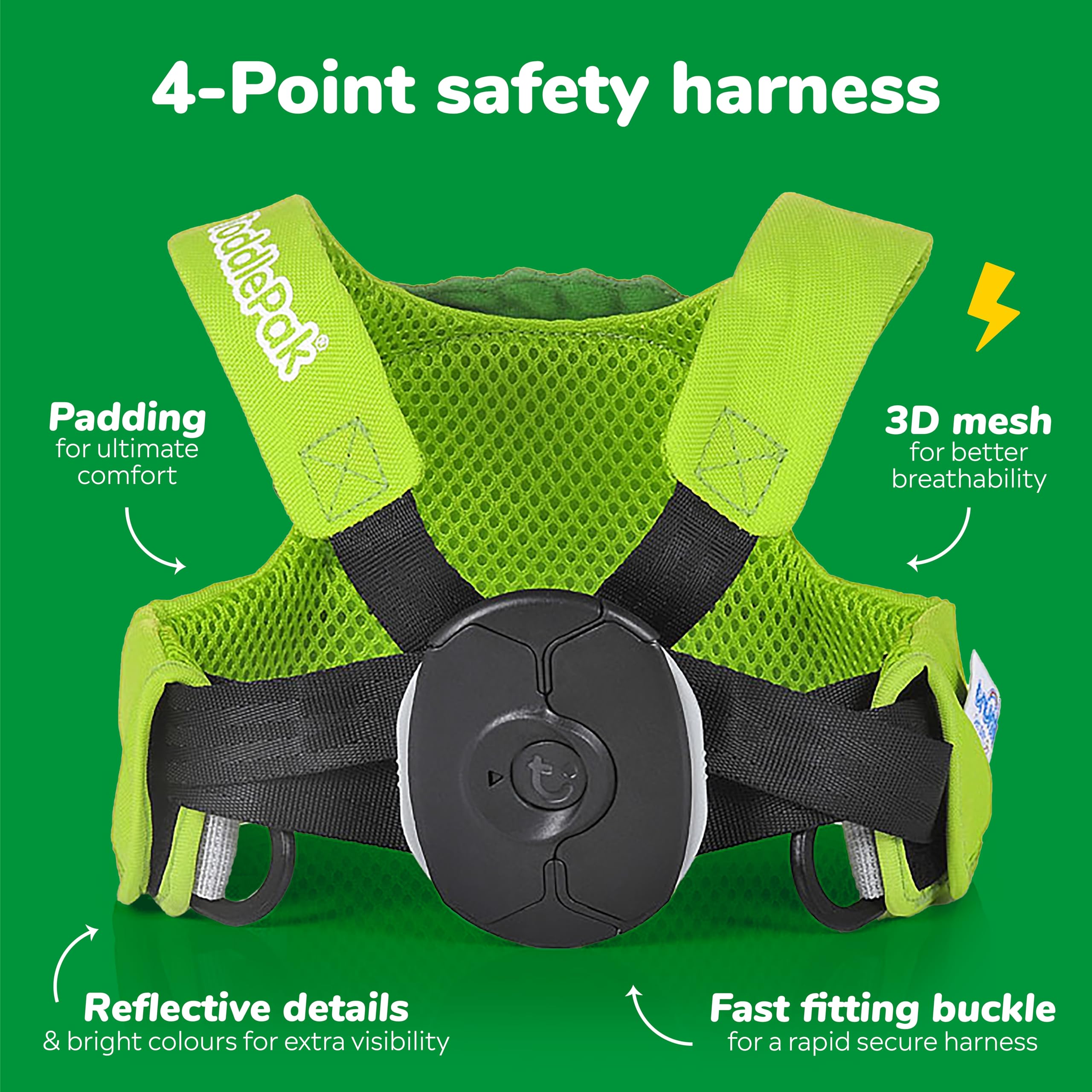 Trunki ToddlePak - Fuss Free Baby Walking Reins And Toddler Safety Harness – Dudley Dinosaur (Green) - 3