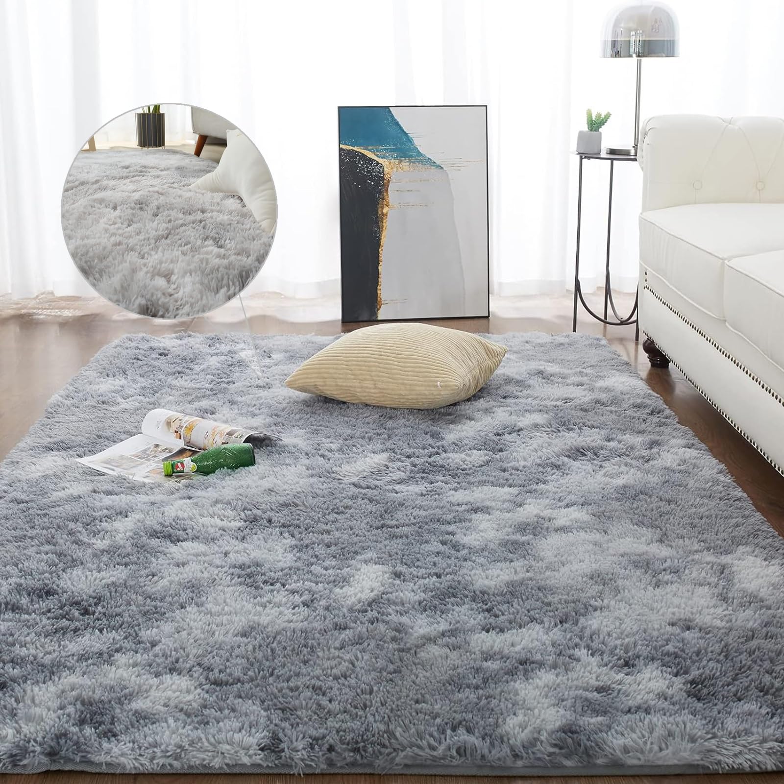Tapis pour salon NINGBAI gris clair moelleux douceur pour chambre