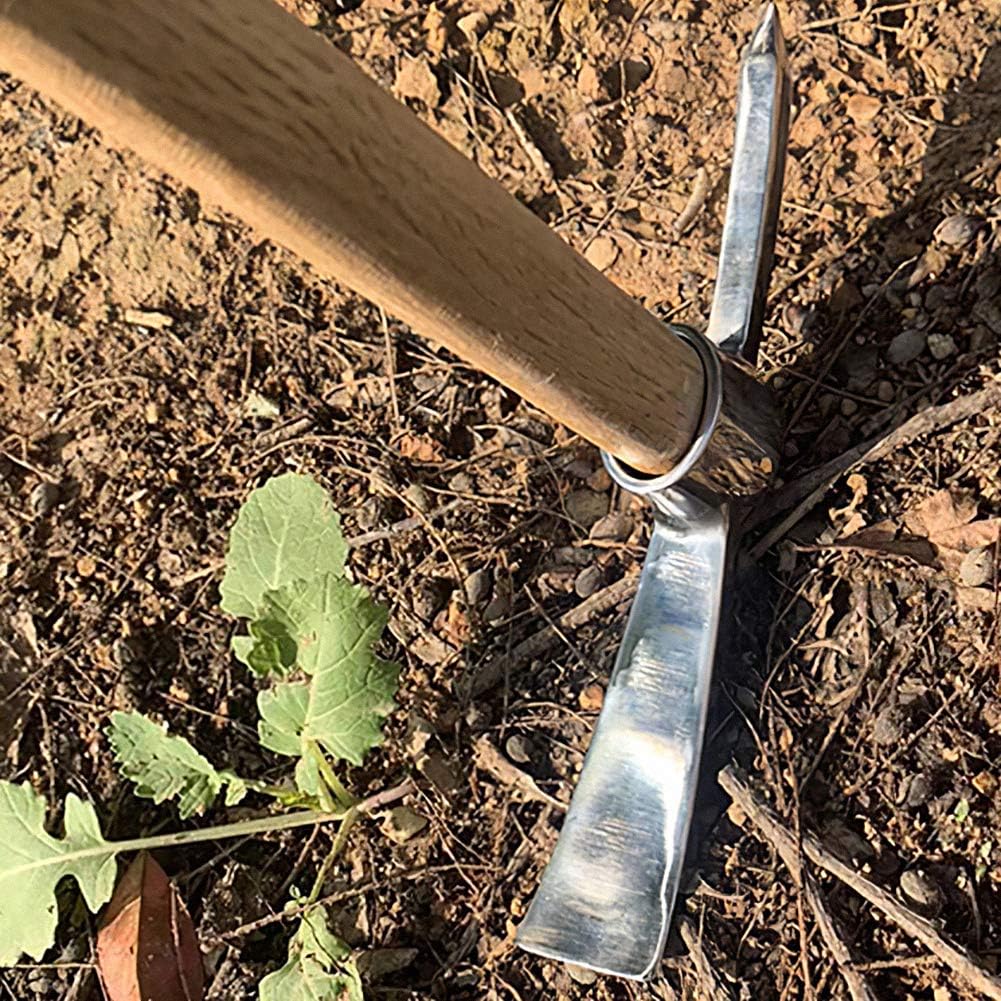 Garden Pick Axe for Digging Action Hoe for Weeding Mattock Hoe Tool, Stainless Steel Hoe with Hardwood Handle,Small Pickaxe Hoe for Gardening，Loosening Soil, Garden Hoes Tool Pick Axes