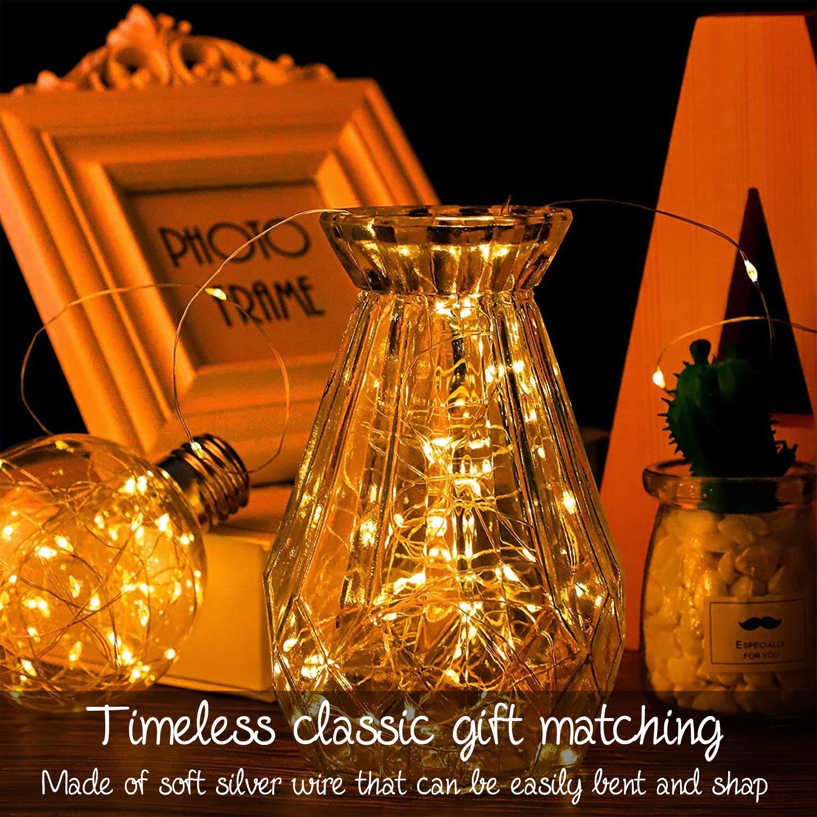 Revone Paquete de 24 luces de hadas que funcionan con pilas, 7 pies, 20 luces LED blancas cálidas, luces de Navidad impermeables para tarros de masón, dormitorio, fiesta, boda, decoración de Navidad