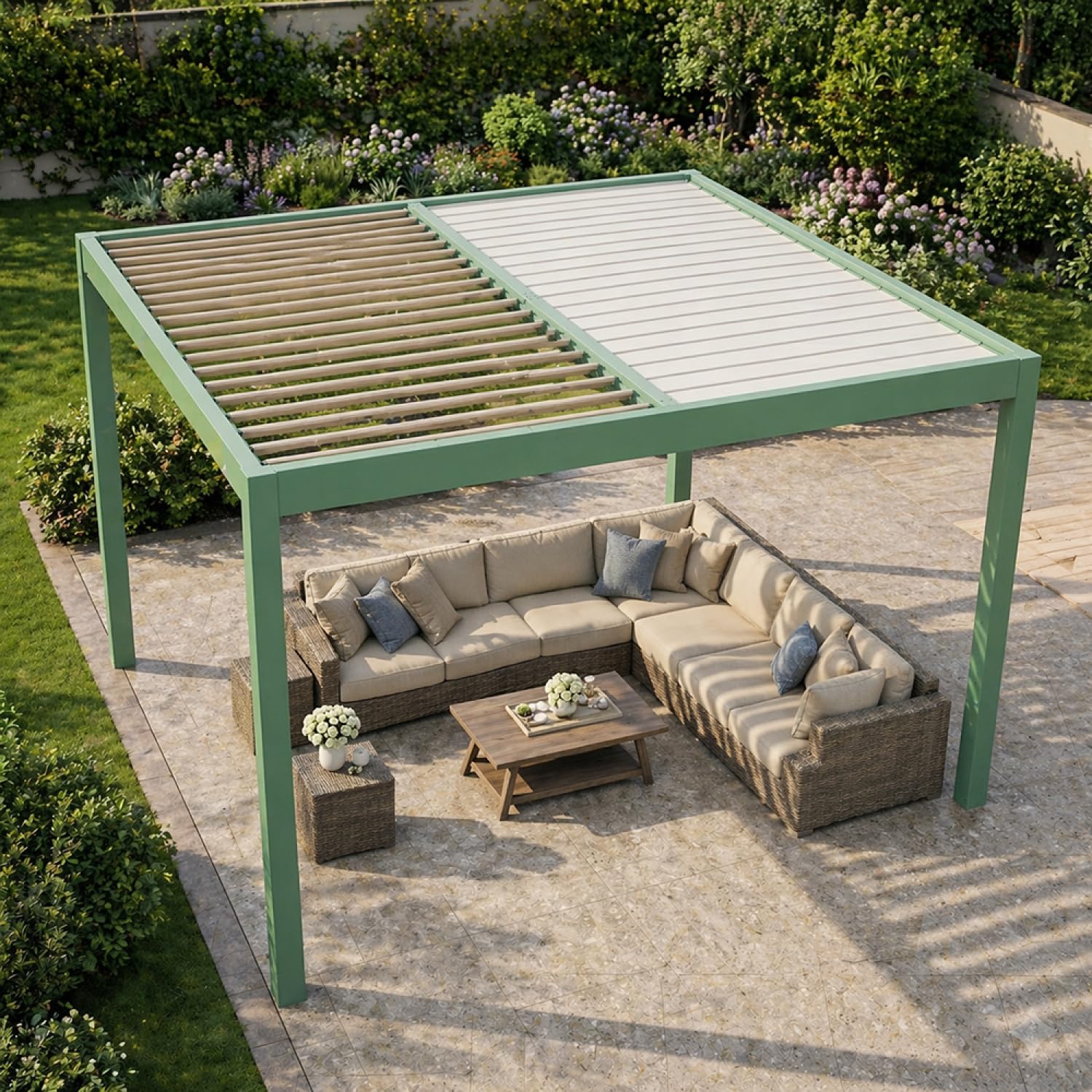Pergola Bioclimatique Rhodes Aluminium Vert 3x3 m