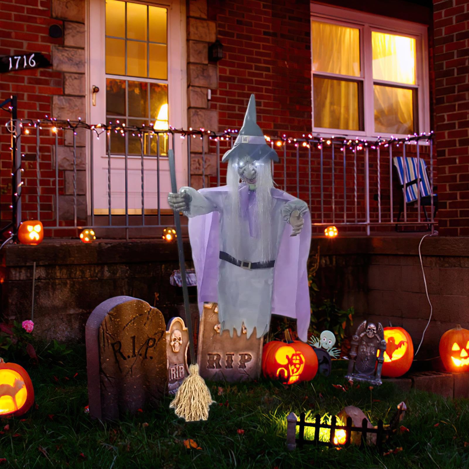 Latająca 183 cm Animowana Realistyczna Ozdoba Halloween | Rekwizyt Latającej Czarownicy Naturalnej Wielkości dla Nawiedzonego Domu, Imprez, Świąt, Podwórka, Ogrodu,