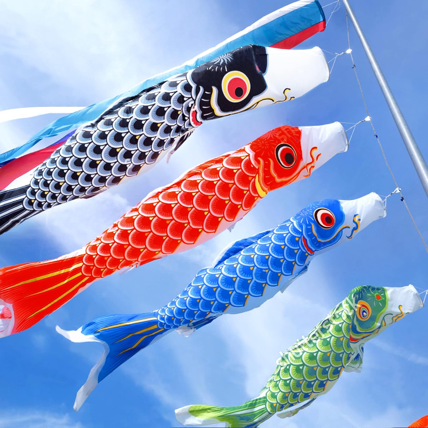 26" Red and White Polyester Koi Fish Windsock Flag