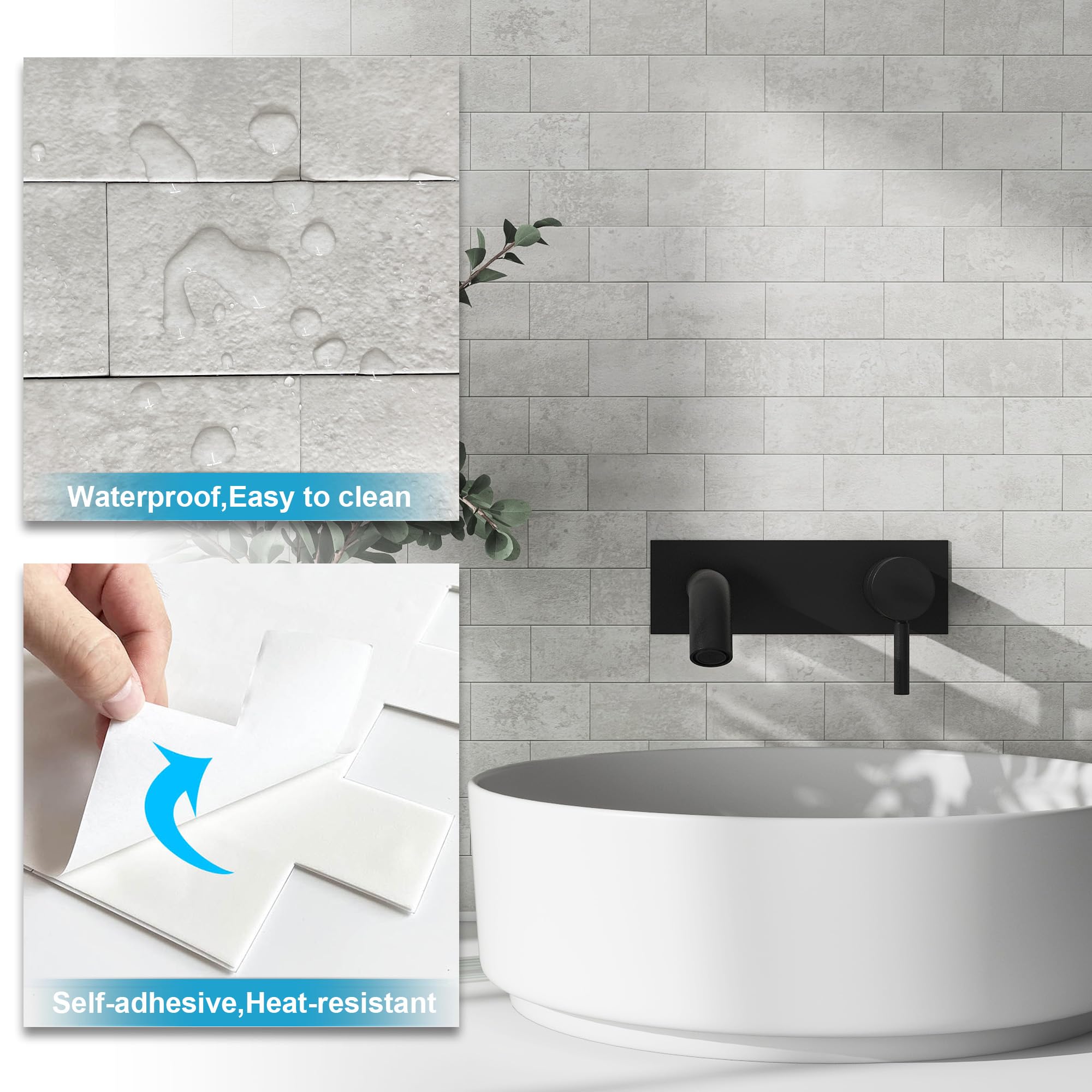 BeNice Adesivi piastrelle Cucina Marmo Mosaico S Grigio 10pezzi