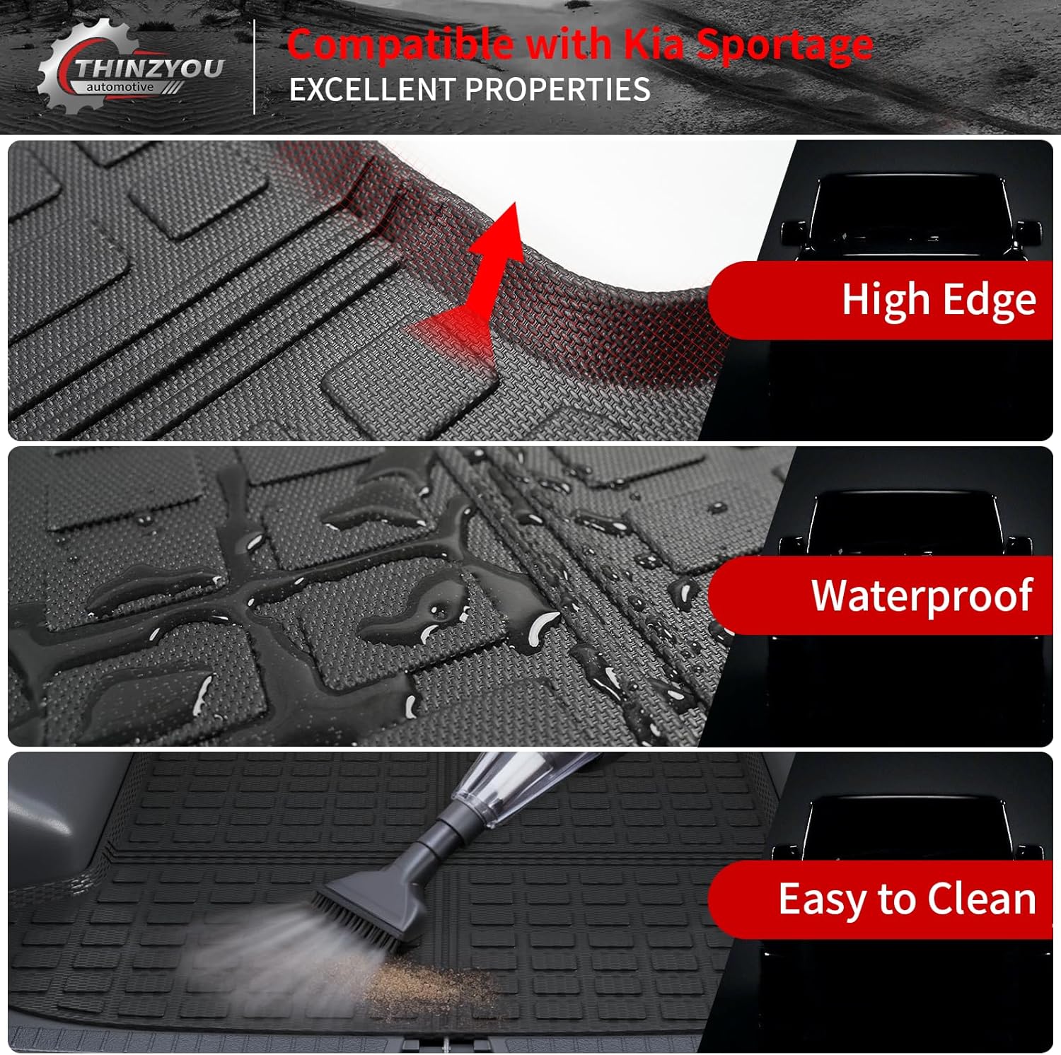 Floor Mats Compatible with 2023 2024 2025 2026 Kia Sportage Cargo Mat Cargo Liner TPE All Weather Back Seat Cover Protector 2025 Sportage Accessories (Trunk Mat+Backrest Mats+Floor Mats) - Image 8