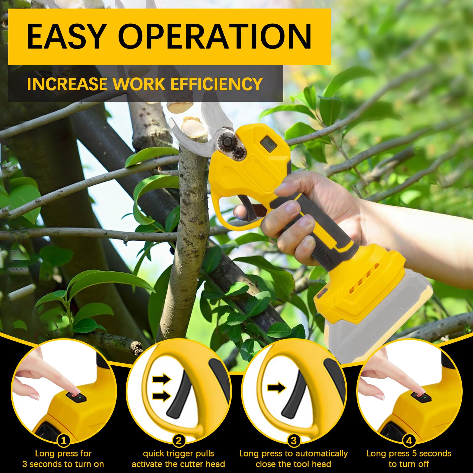 Tijeras de Podar Eléctricas, 45 mm Tijeras Eléctricas Podadora Electrica | Tijeras de Podar con Baterías Brushless Compatible con Dewalt 20V Batería, LCD Display para Jardinería (Sin batería)