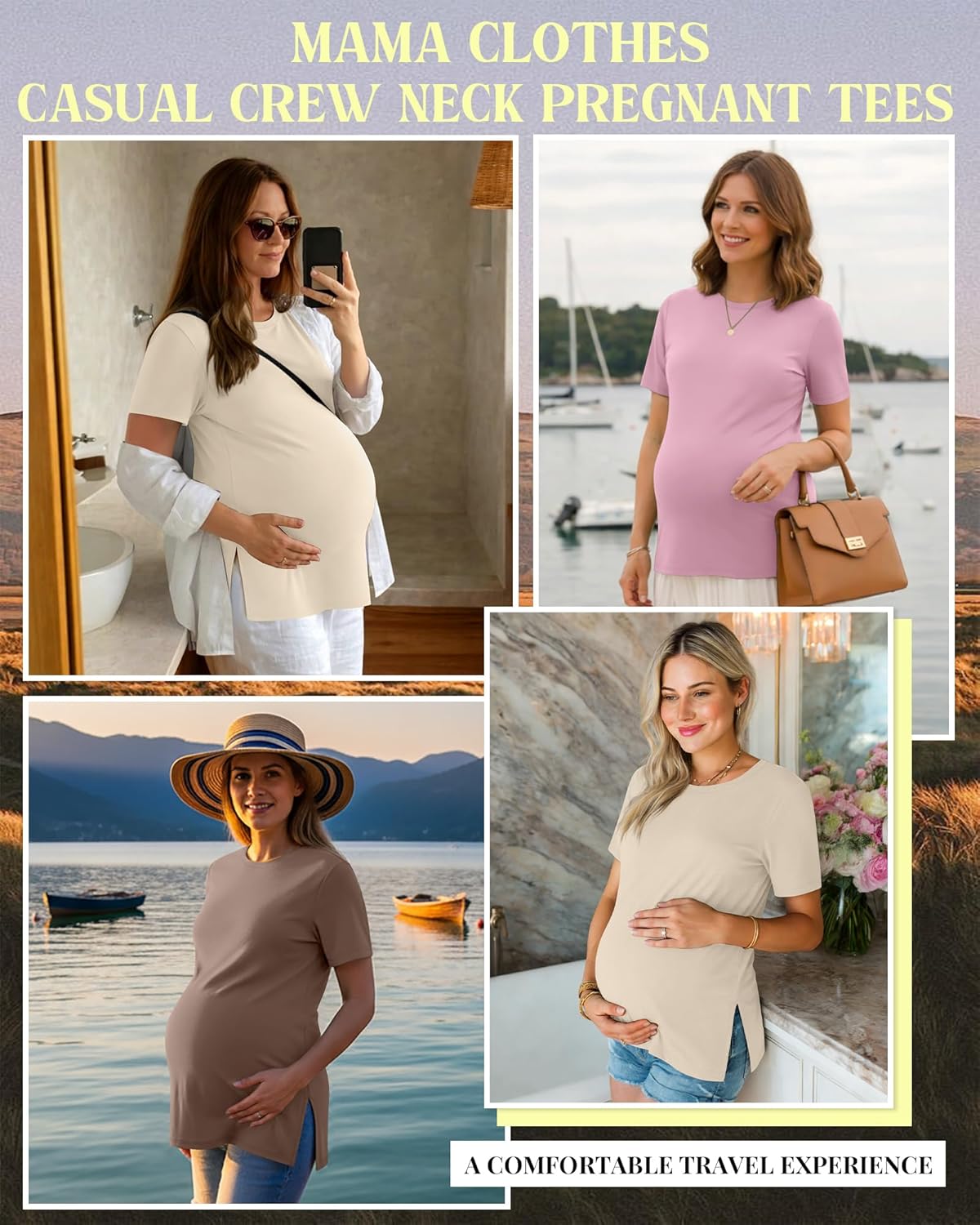 Ficerd 3 Pack Women's Maternity T Shirts, Short Sleeve Side Split Pregnancy Tops Casual Crew Neck Pregnant Tees Mama Clothes - Image 4