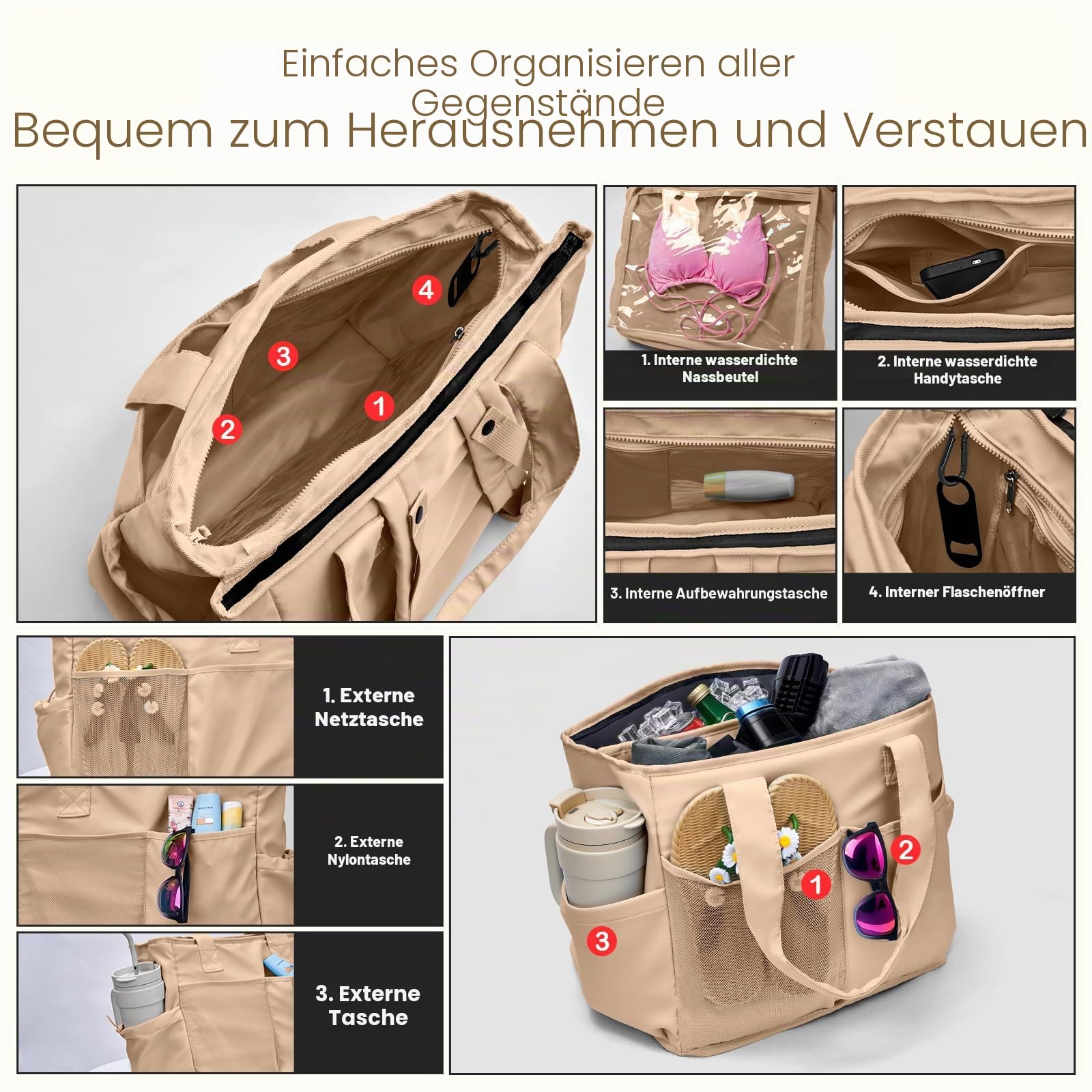Odoland Kühltasche 26L Faltbar, Auslaufsicher Isoliertasche mit Kühlfach & Staufach, 2 in 1 Wasserdicht Picknicktasche mit Mehreren Taschen für Einkauf, Picknick, Arbeit, Strand