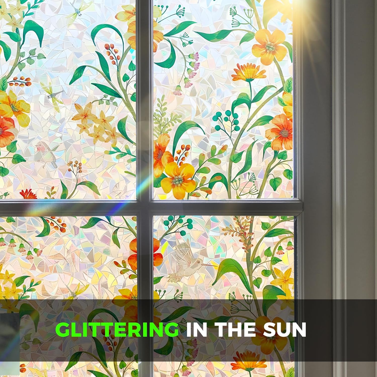 Stained Glass Window Privacy Film Static Cling - Rainbow Window Tint with Iridescent Effect for Home &Car Moonroof|emovable Decorative Film | Heat Blocking & Anti UV