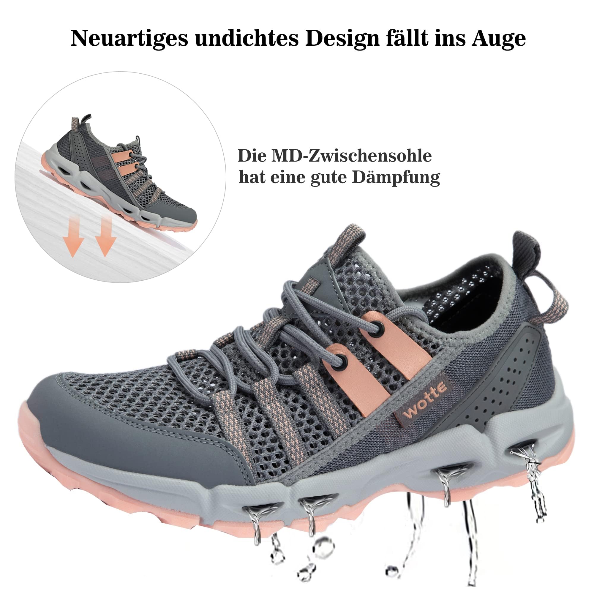 WOTTE Wanderschuhe Damen Trekkingschuhe Leicht rutschfeste Outdoor-Sportschuhe Atmungsaktive Mesh Sommer Fahrradschuhe Wasserschuhe Größe 36-44 EU