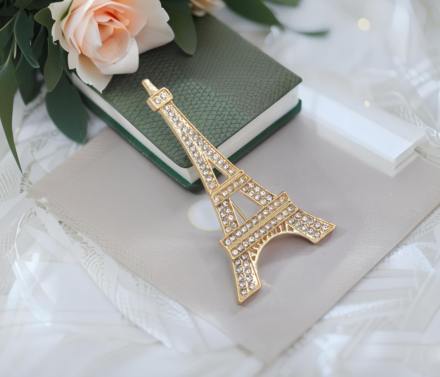 Gyn&Joy Clear Crystal Rhinestones Eiffel Tower Fashion Brooch Pin