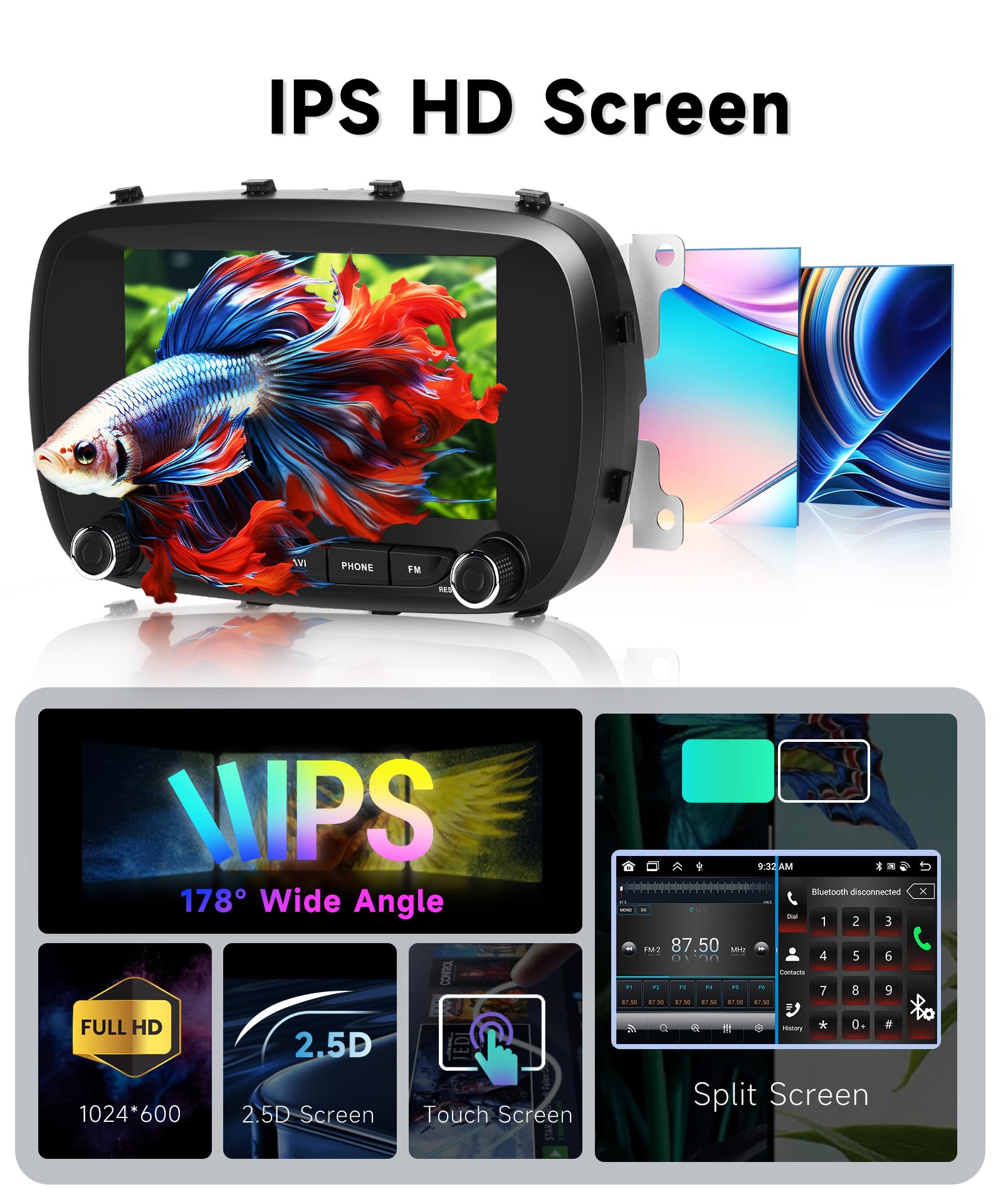 8 CORE 4G+64G Autoradio Android 13 per FIAT 500X 2014-2020, 7" HD IPS Touchscreen Stereo Auto co DSP Carplay Android Auto GPS Wi-Fi Bluetooth Radio FM RDS Retrocamera