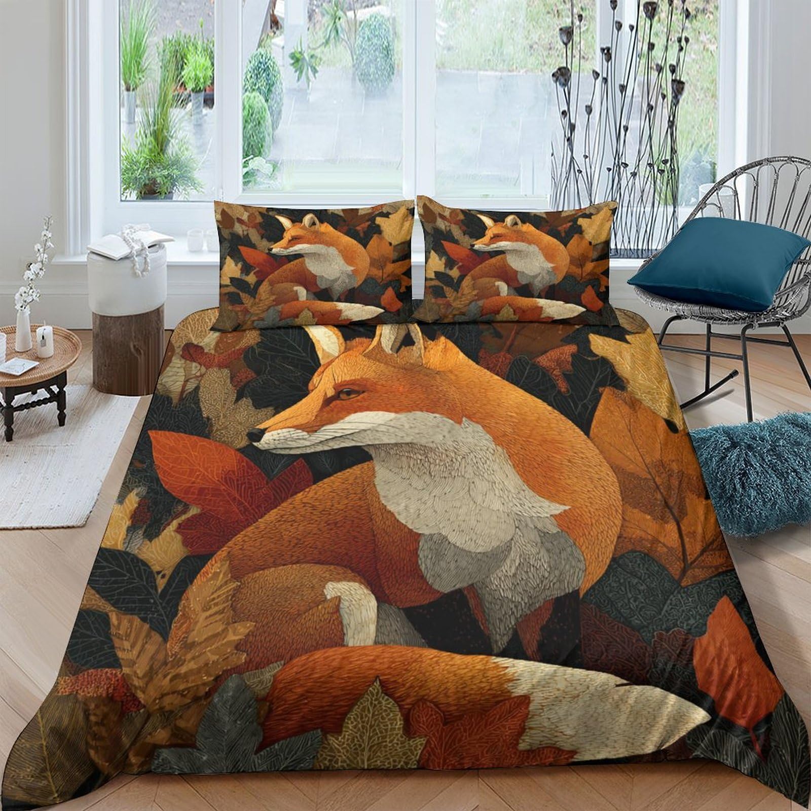 Ctjqhvkz Style-7 3D Printed Autumn Fox Fitted Sheet Microfiber Soft Breathable Woodland Leaves Mattress Cover For Bedroom Guest Room Decor Single（135X200cm）