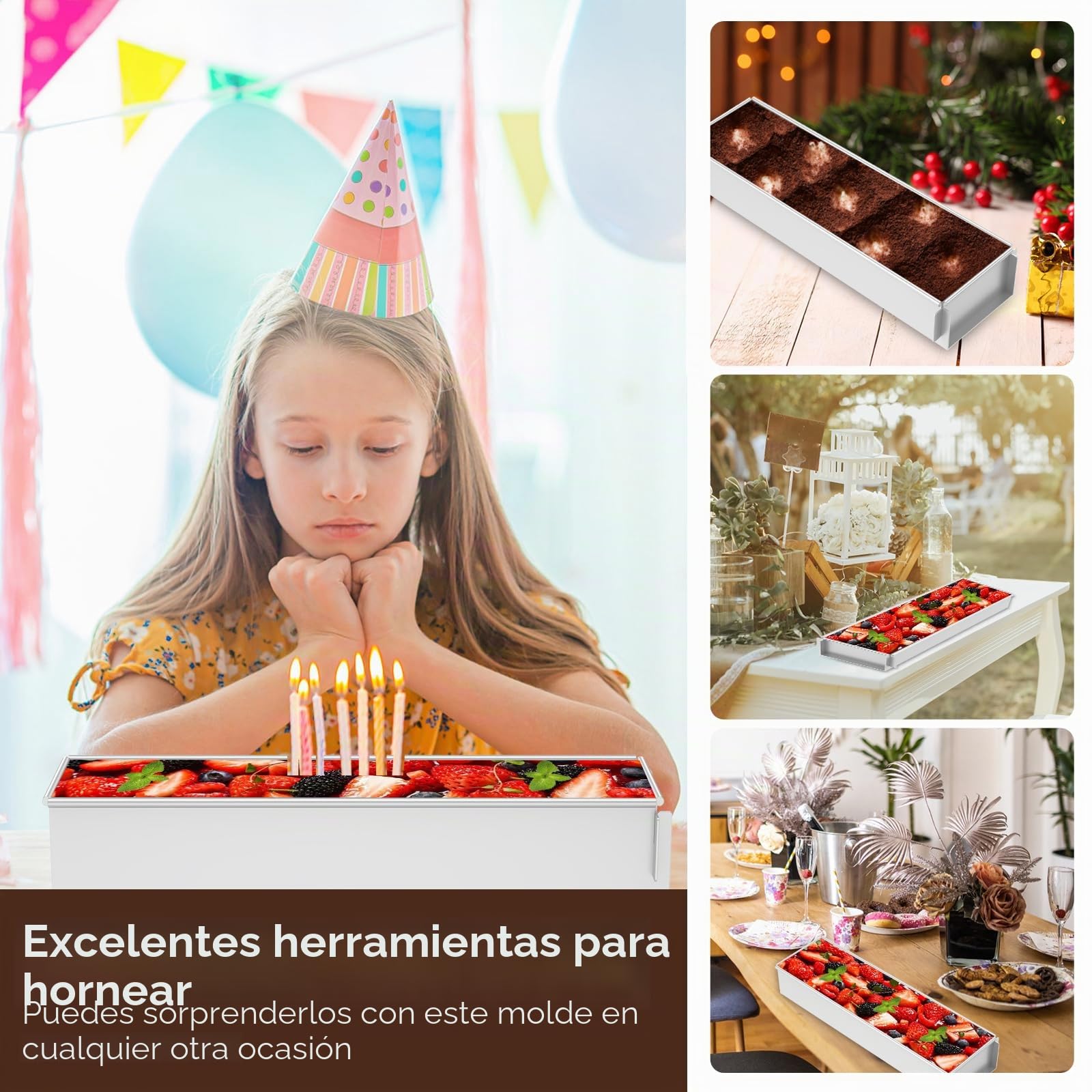 Molde para horno rectangular ajustable, molde rectangular para tartas, antiadherente, rectangular, molde ajustable para tartas de tiramisú (4 unidades, con desagüe removible)