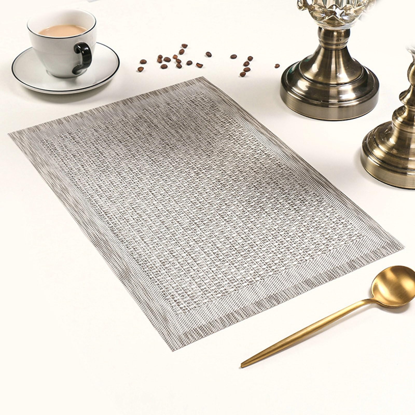 Set de table lavable pour repas de famille en PVC tressé rectangulaire gris 30x45