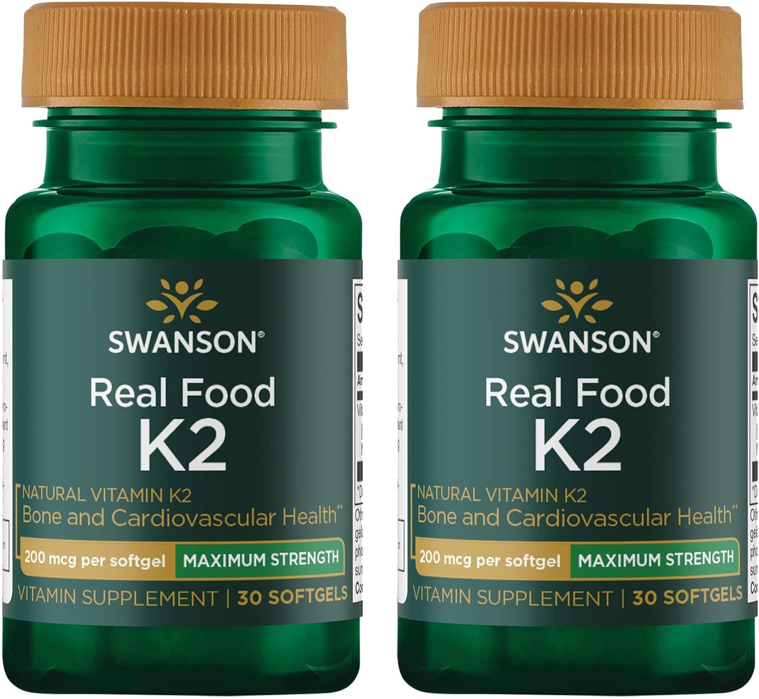 Swanson Maximum Strength Vitamin K2 (MK-7) Bone and Heart Health Supplement for Adults Over 50 Seeking Calcium Regulation - 200 mcg from Japanese Natto (30 Softgels, 2 Pack)