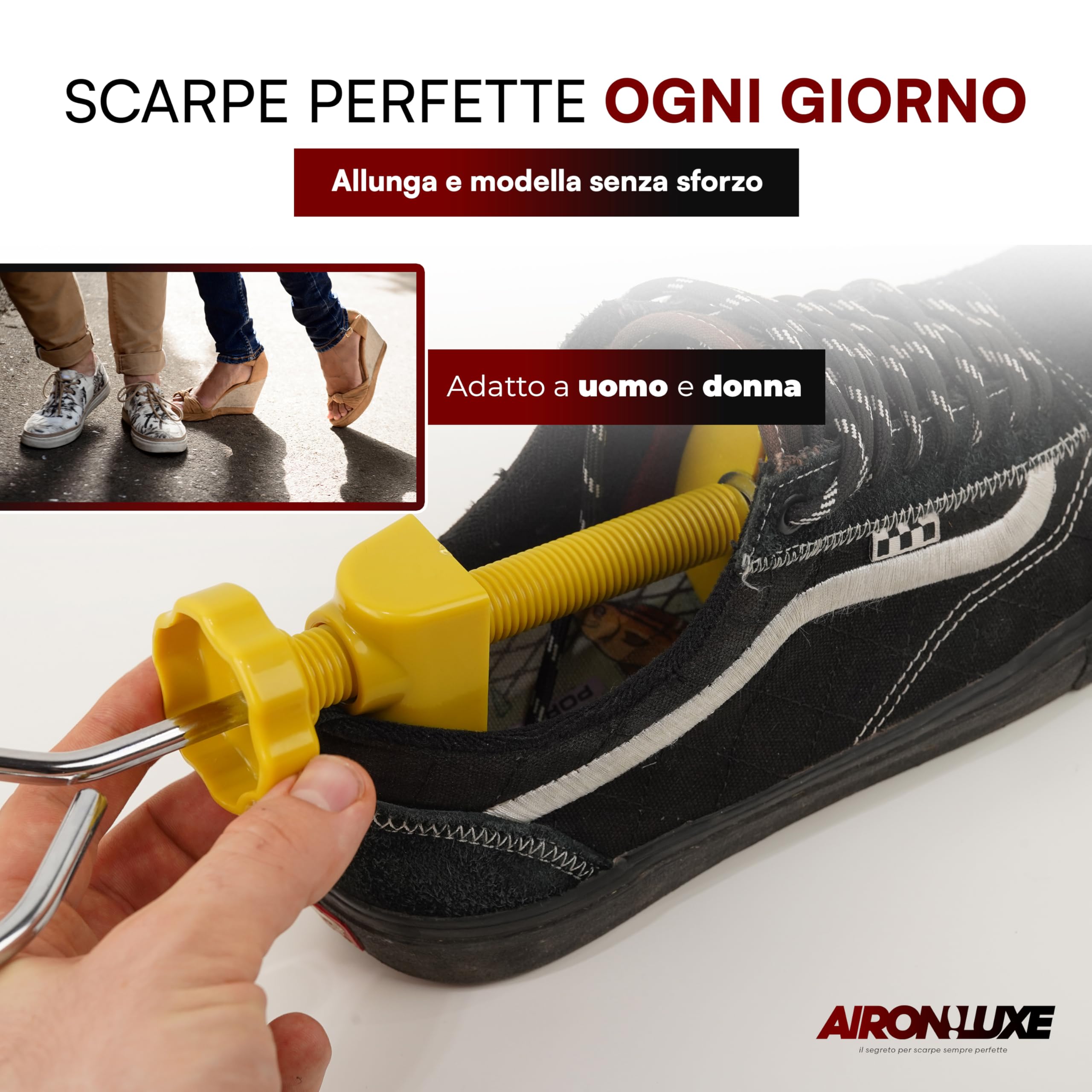 Generico AIRON LUXE Allarga scarpe uomo e donna in ABS Regolabile in Larghezza e Lunghezza - Elimina Dolore da Scarpe Strette (2 Pezzi)