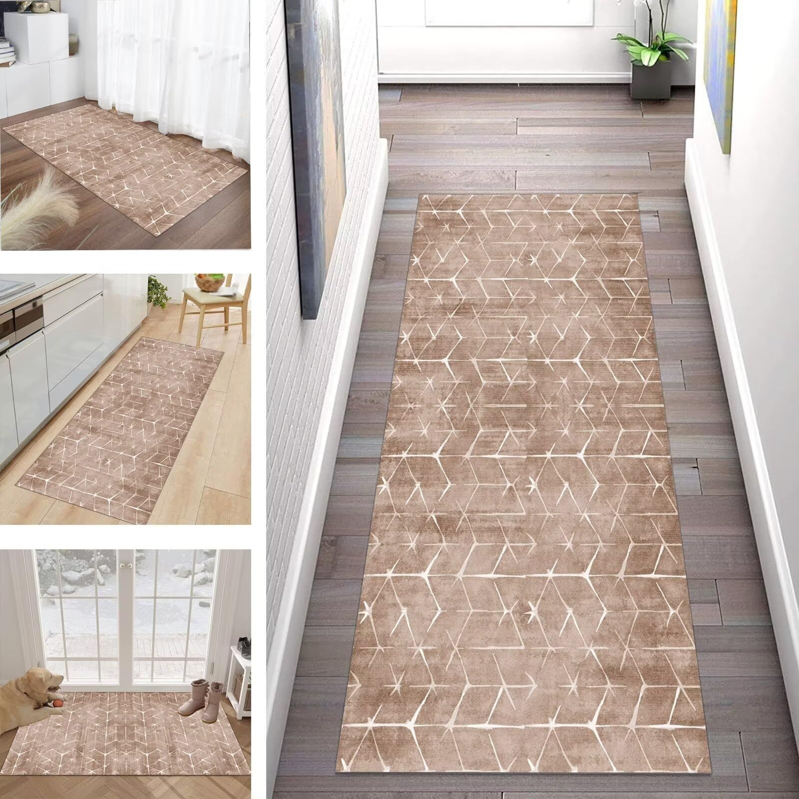 Bauffs Rug Runner - Washable Brown Hallway Kitchen Non-Slip Modern Polyester Carpet Runner Made to Measure Sold by the Metre — image 1