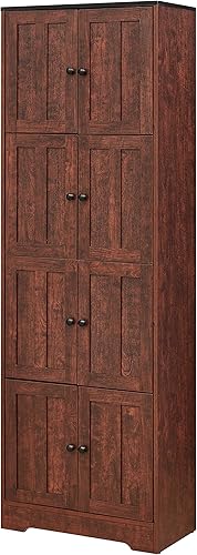 Miniatura 4 de Armario de 72 pulgadas de alto armario de almacenamiento de pared con 8 puertas y 4 estantes para baño cocina sala de estar o dormitorio nogal