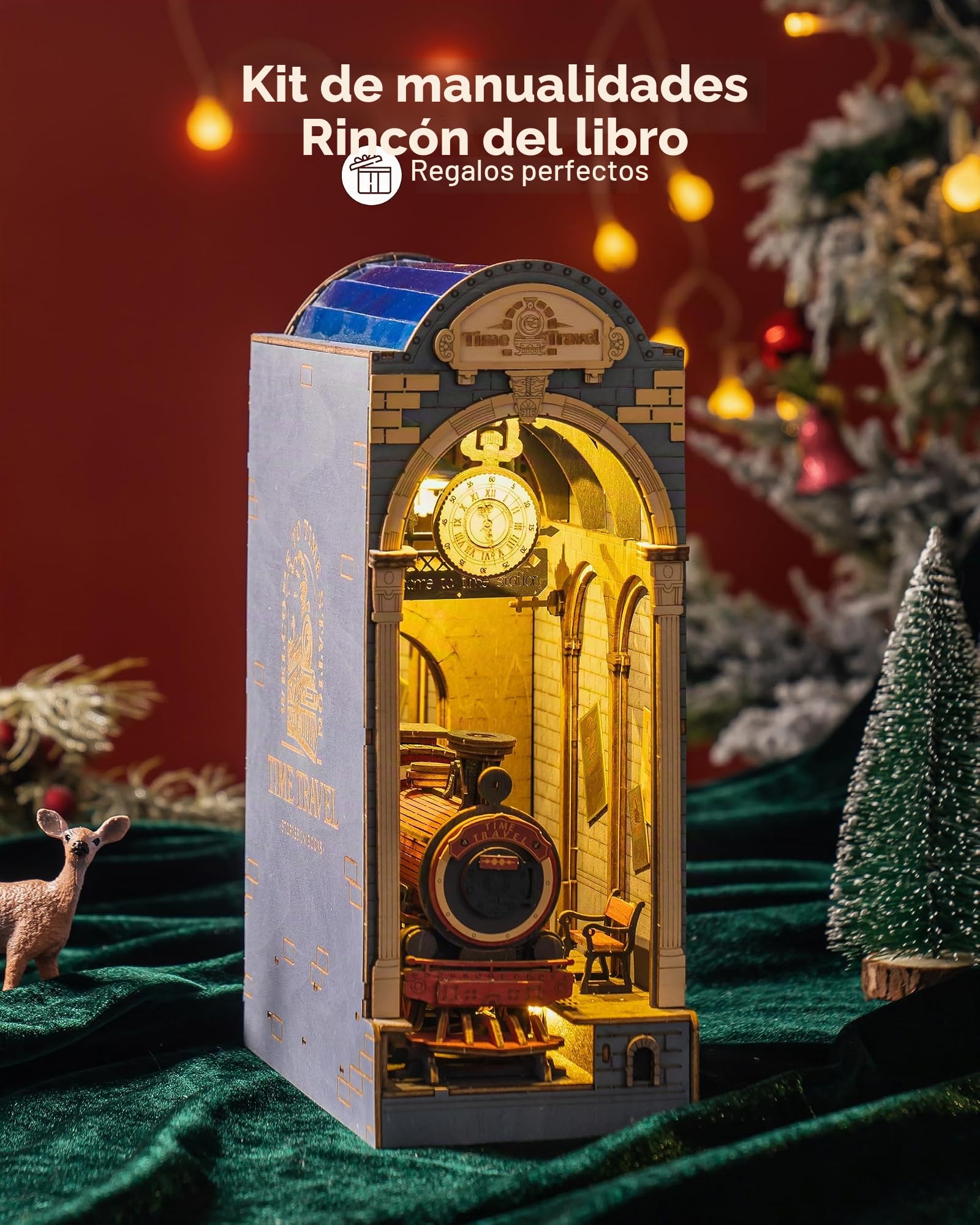 RoWood DIY Kit Nook 3D Madera | Maquetas Casa Muñecas para Montar, Regalos para Adultos y Adolescentes - Plataforma Tren, Azul, Negro, Rojo, LAT-TGB04