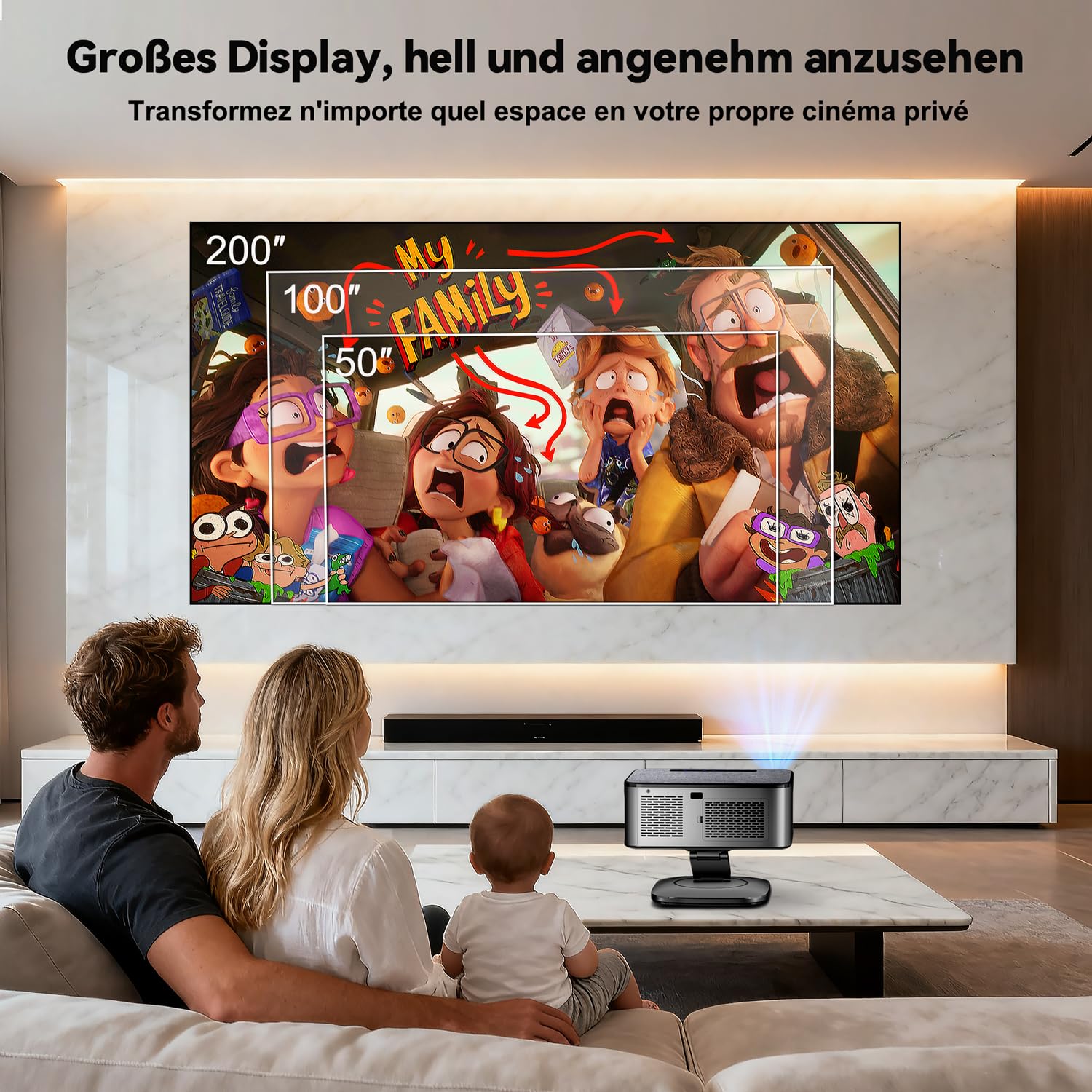 Beamer 4K【1500 ANSI & Google TV/Autofokus】 Full HD 1080P 38000 Lumen XIWBSY Smart Beamer mit WiFi 6, Bluetooth 5, Sprachassistent, Heimkino & Outdoor Projektor
