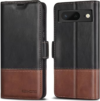 KEZiHOME Case for Google Pixel 8, Genuine Leather [RFID Blocking] Wallet Case with Card Holder Kickstand Flip Heavy Duty Protective Phone Cover for Google Pixel 8 5GBlack/Brown