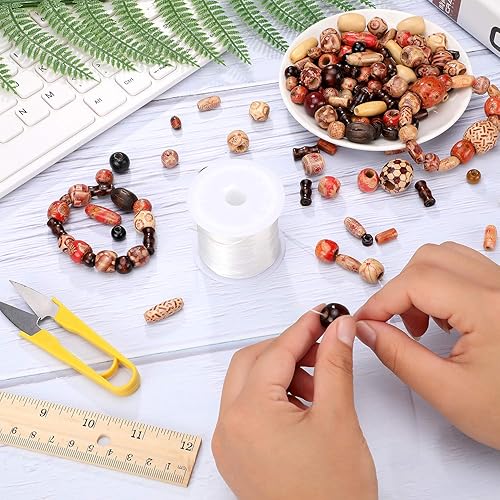 Miniatura 6 de Gejoy 800 cuentas de madera impresas, cuentas de madera sueltas naturales surtidas para hacer joyas, pulseras, collares, manualidades para el cabello