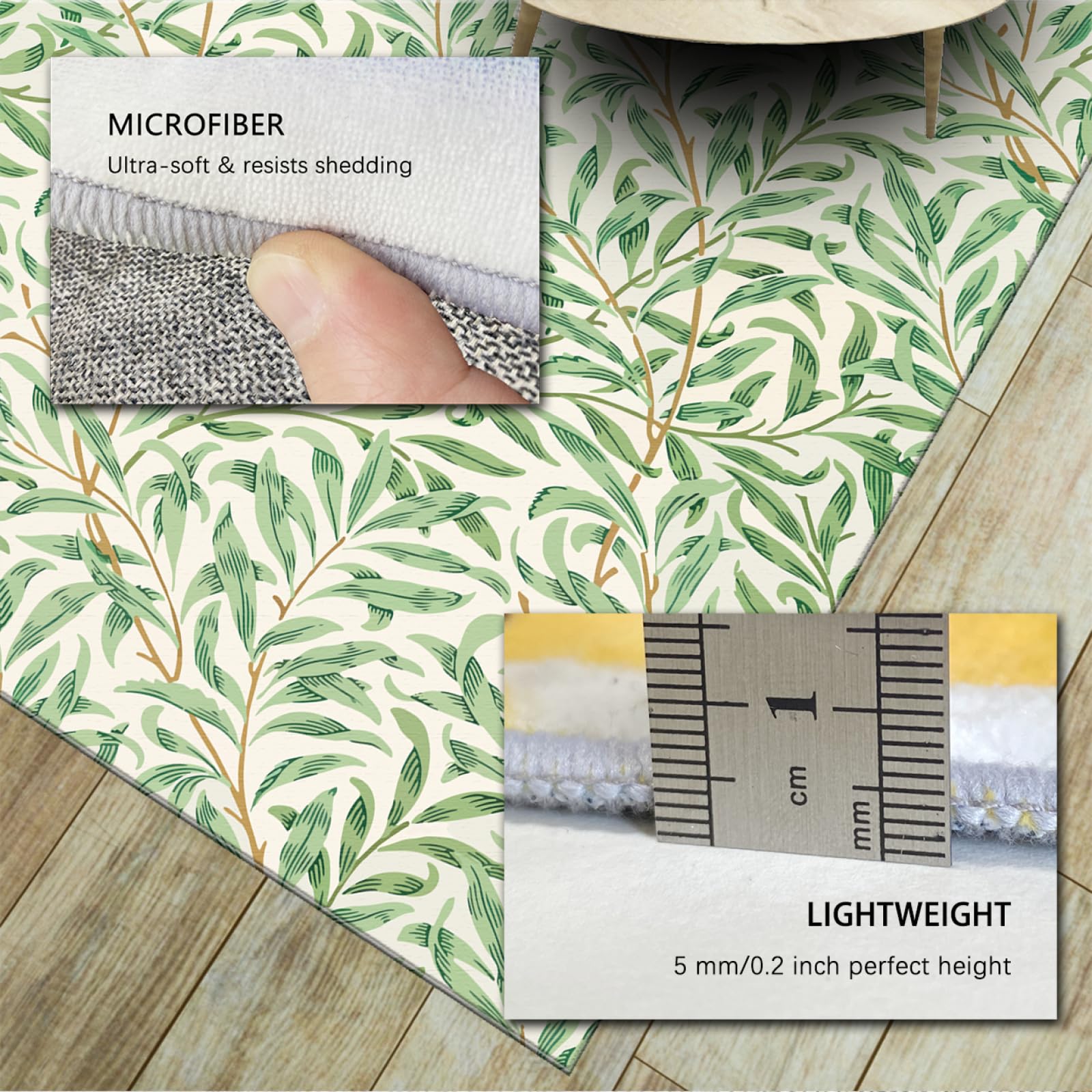Indoor-Outdoor-Teppiche Grüne Blätter Druckbereich TeppichMorris Art Niederflorteppich für Kinderzimmer Esszimmer Küche Weiche Fußmatten für Haus 60 x 100 cm
