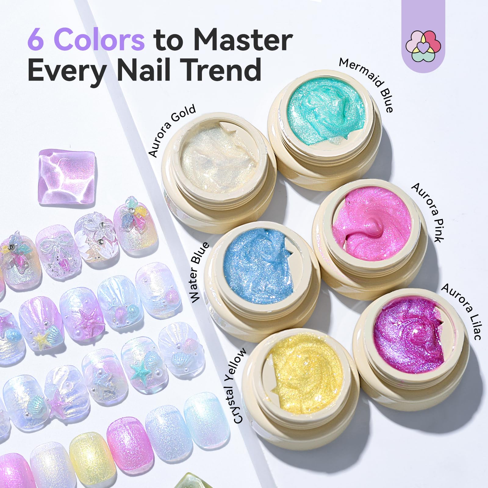 SAVILAND Gel 3D Nail Art, 6 Couleurs pour Ongles Sculpture UV Gel Vernis à Ongles Ensemble avec Nail Art Sculpture Stylo 3D Multifonctionnel Solide pour Ongles DIY Manucure Salon