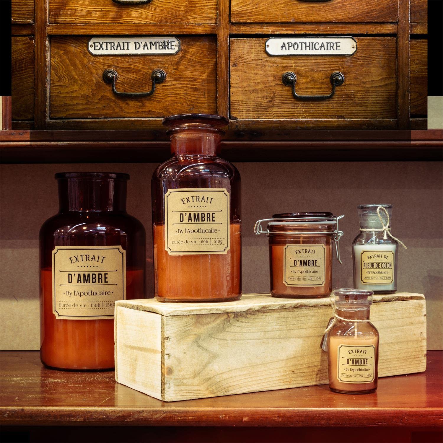 Extra Große Apotheker Duftkerzen – 1 Stück – Amber Duft – Vintage Glas im Apothekerstil – Aromakerzen Geschenkset im Retro Design – Luxus Geschenkidee für Frauen & Männer - Dunkelrosa