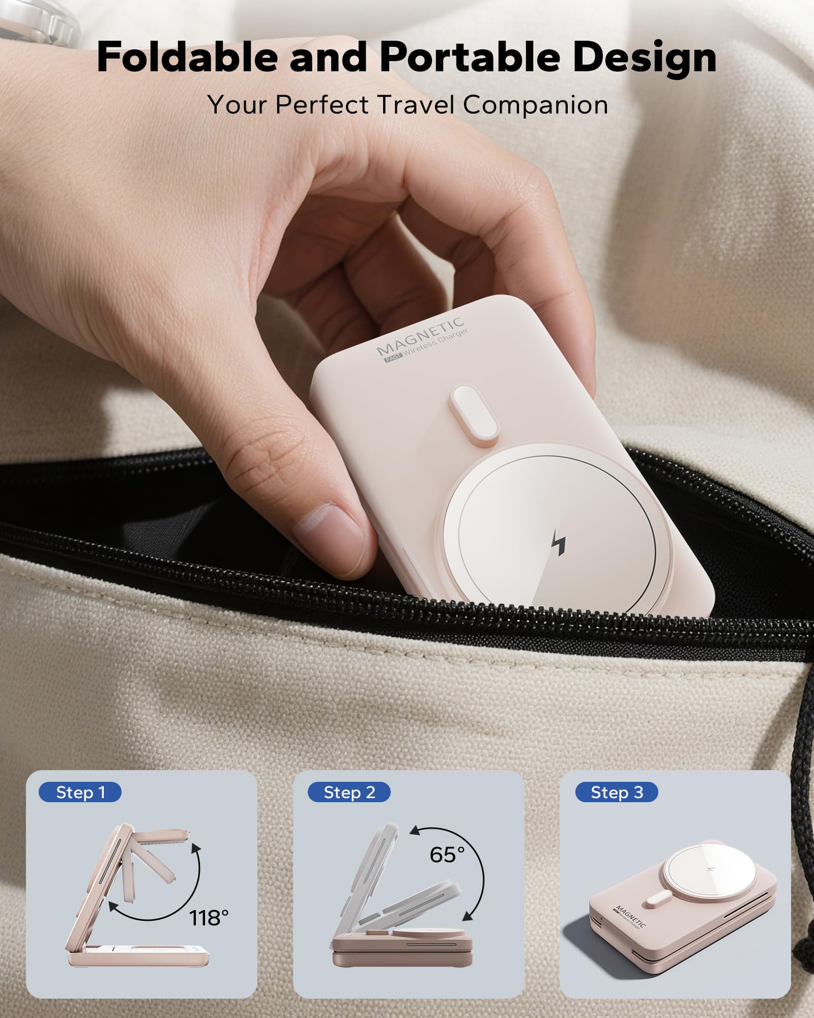 KPON Estación de carga plegable 3 en 1 para Magsafe, cargador de teléfono de viaje y reloj para dispositivos Apple, base de carga inalámbrica para iPhone 17 16 15 14 13 12 Series/Apple Watch/Airpods